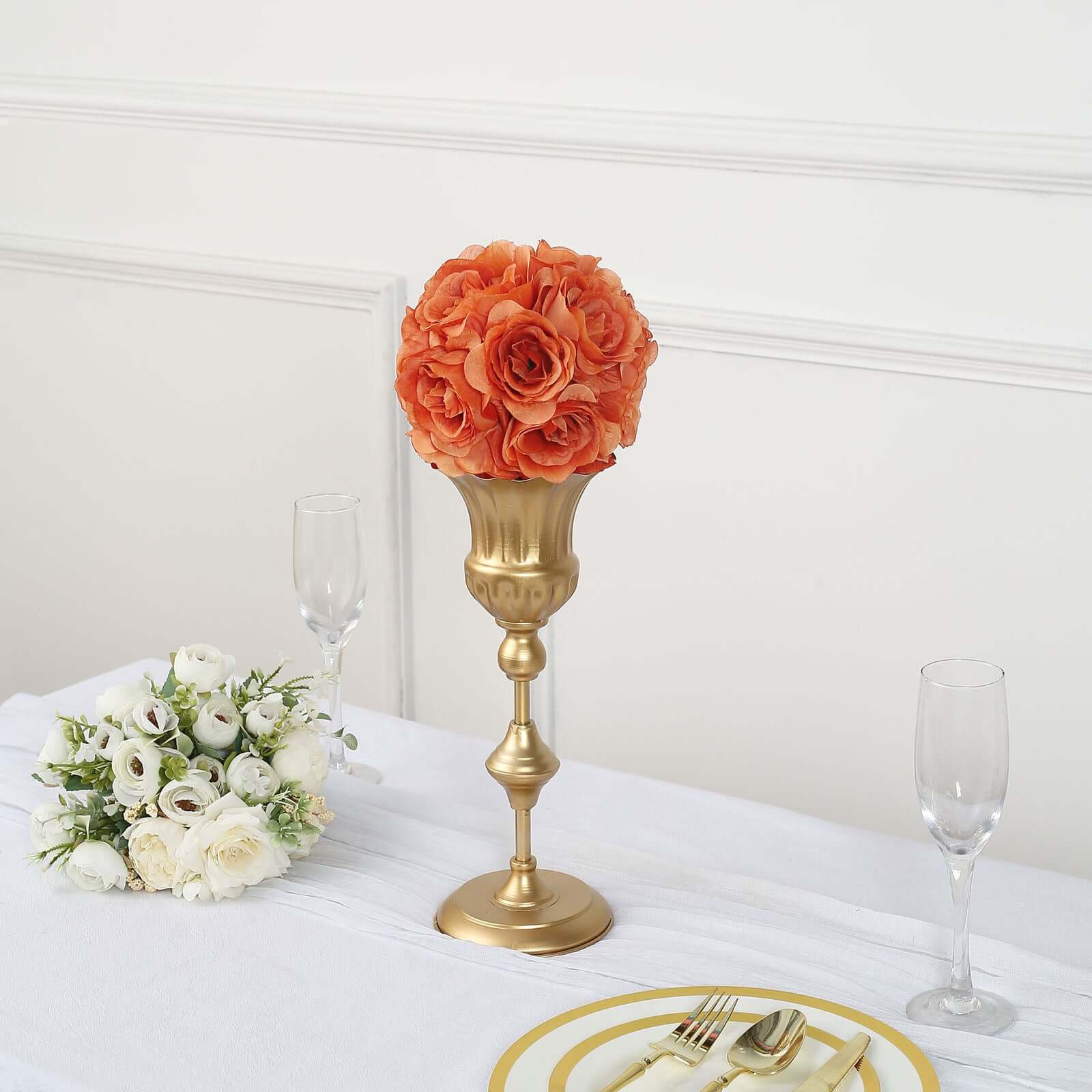 2 Pack 7" Terracotta (Rust) Artificial Silk Rose Kissing Ball, Faux Flower Ball