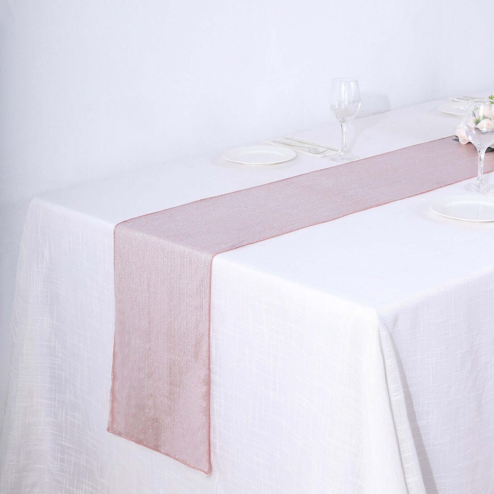 Polyester 12"x108" Table Runner Rose Gold Shimmer Sequin Dots - Wrinkle-Free Finish Table Linen