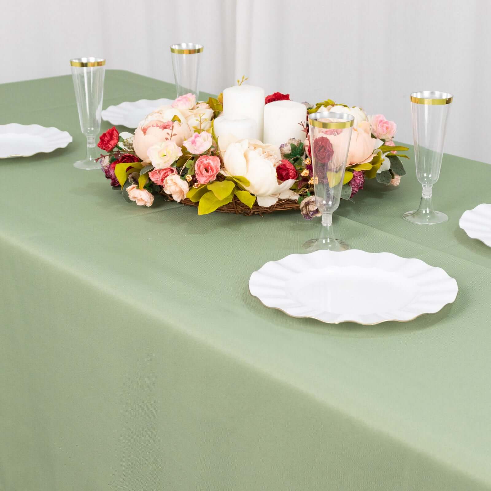 Premium Polyester 60"x102" Rectangle Tablecloth Dusty Sage Green - Durable 220GSM Wrinkle-Resistant Table Cover