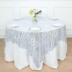 Sequin 72" Table Overlay Square Tablecloth Silver - Diamond Glitz Table Cover