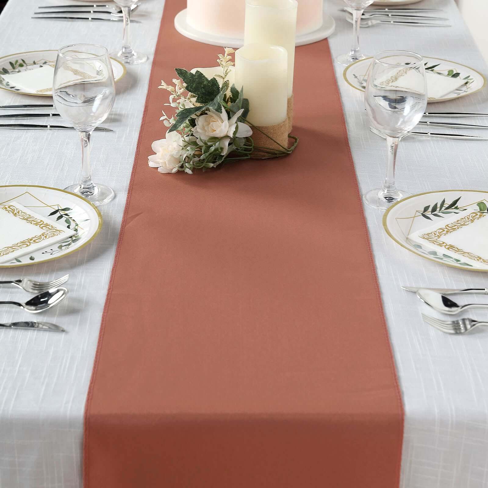Polyester 12"x108" Table Runner Terracotta (Rust) - Durable & Wrinkle-Resistant Table Decor