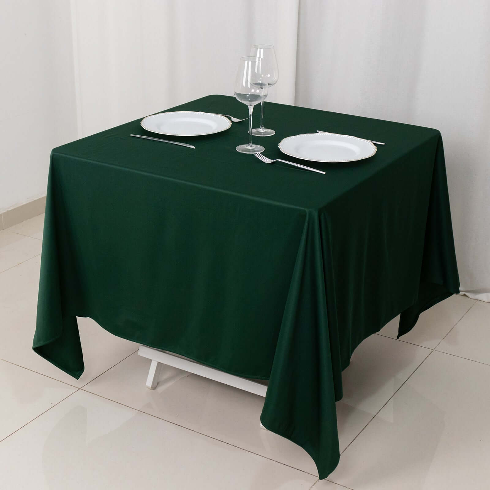 Scuba Square 70"x70" Tablecloth Hunter Emerald Green - Wrinkle Free & Stain Resistant Table Cover