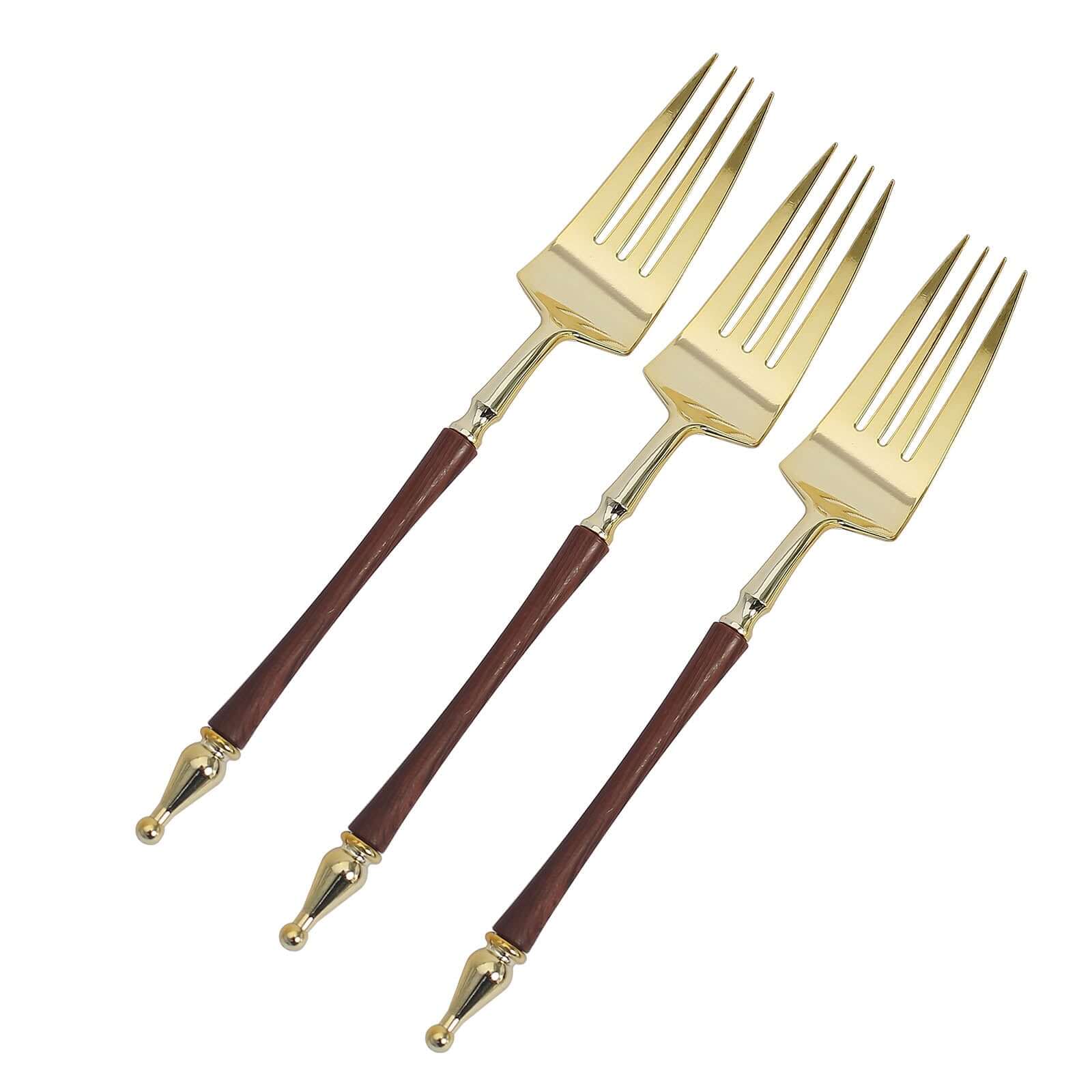 24-Pack Plastic Forks with Roman Column Handle Gold/Brown - European Style Disposable Utensils 8"