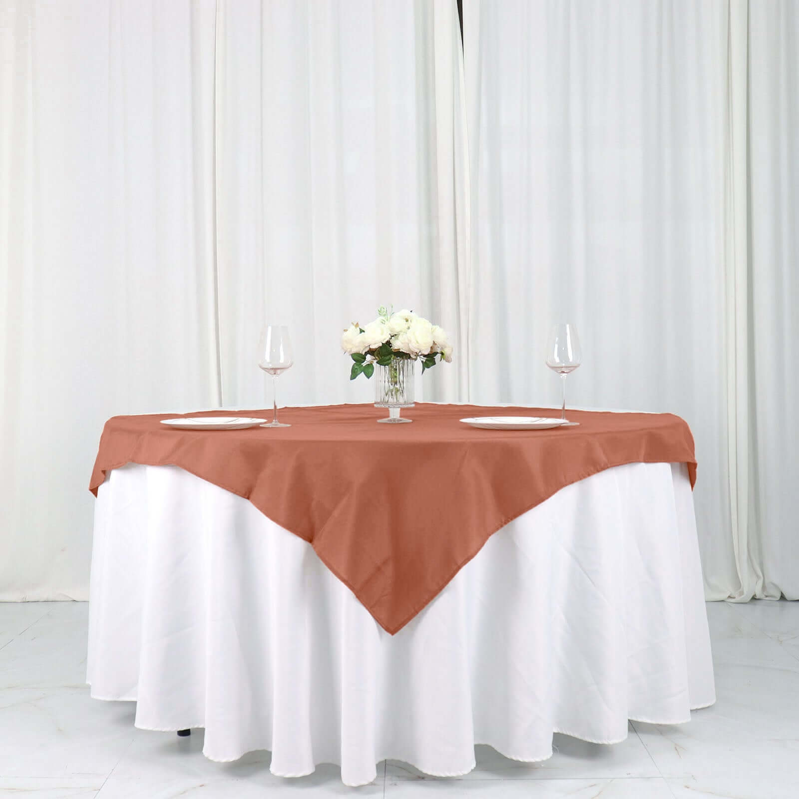 Polyester 54"x54" Table Overlay Square Tablecloth Terracotta (Rust) - Wrinkle-Resistant & Durable Table Cover