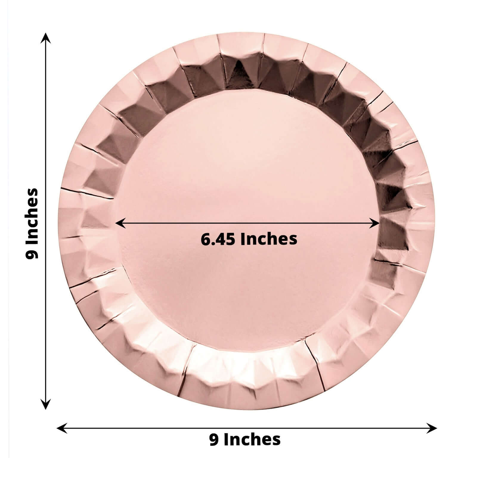 25-Pack Paper 9" Round Dinner Plates in Metallic Rose Gold with Geometric Prism Rim - Disposable 400GSM Party Plates