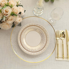 25-Pack Paper 9" Round Dinner Plates in White with Gold Basketweave Rim - Disposable Party Plates for Stylish Soirées & Festive Brunches