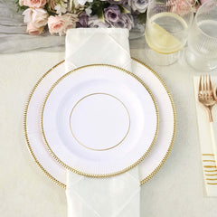 25-Pack Paper 8" Round Dessert Plates in White Sunray Design with Gold Rim - Disposable Heavy Duty 350GSM Appetizer Salad Plates for Banquets & Celebrations