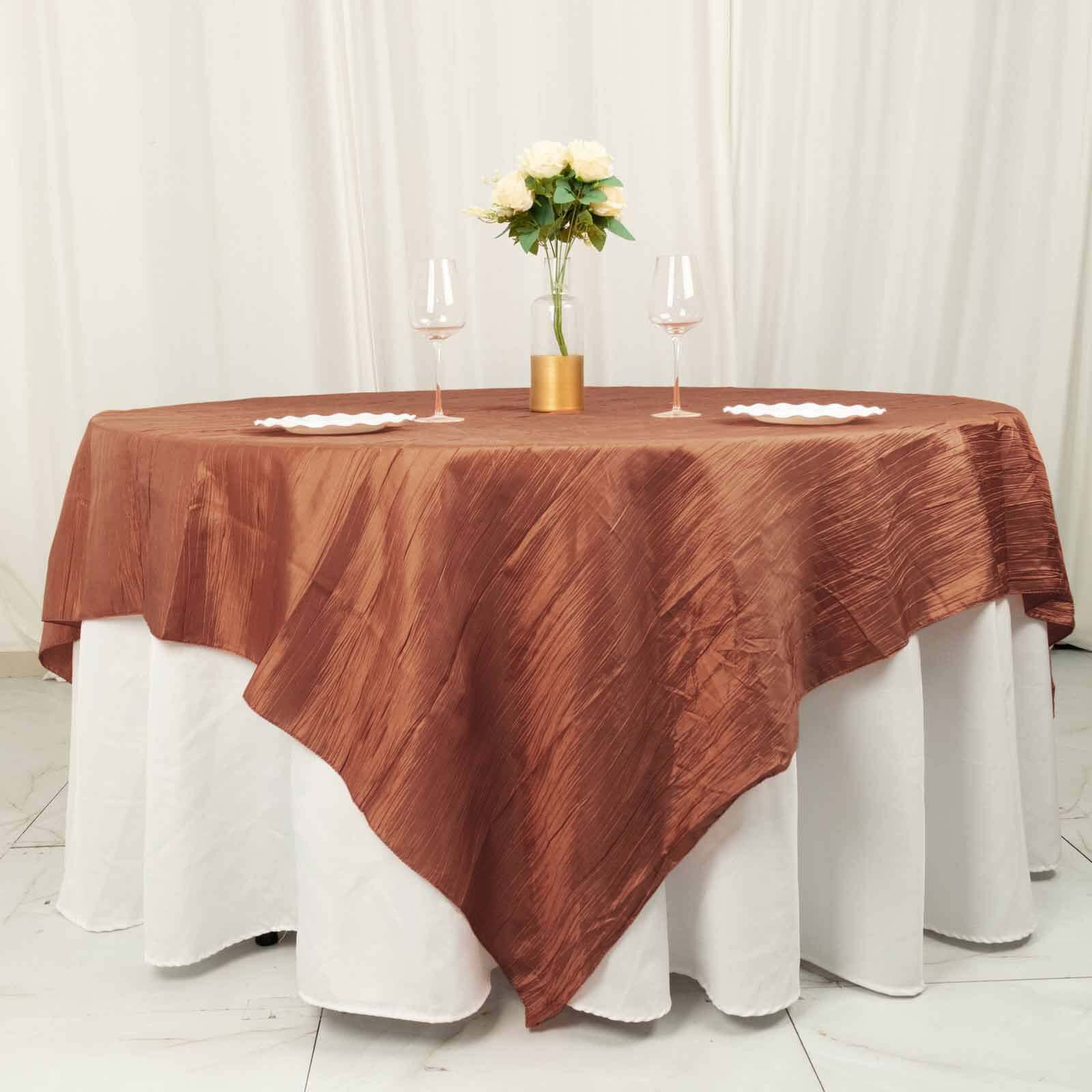 Taffeta 90"x90" Table Overlay Square Tablecloth Terracotta (Rust) - Accordion Crinkle Table Cover