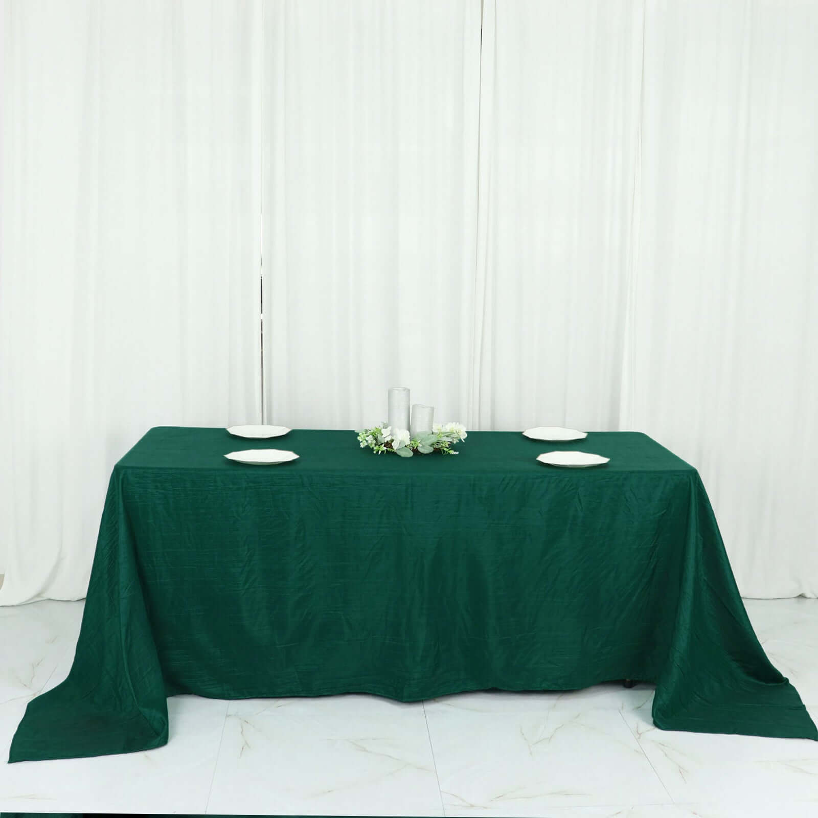 Taffeta 90"x132" Rectangle Tablecloth Hunter Emerald Green - Seamless Accordion Crinkle Table Cover