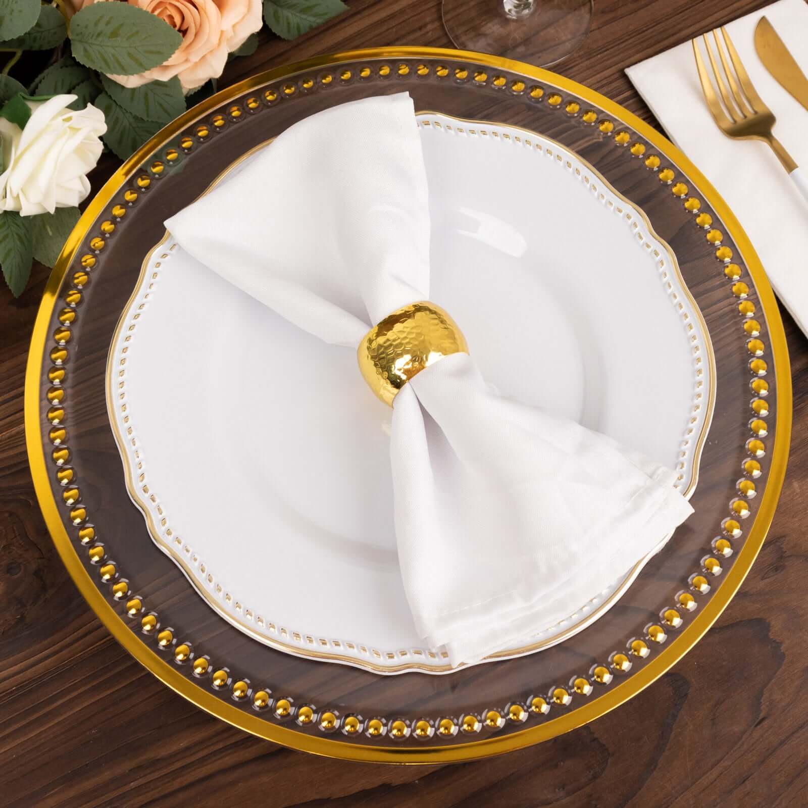 6-Pack Acrylic Round Charger Plates 13" in Clear with Gold Beaded Rim, Dinner Charger Event Tabletop Decor