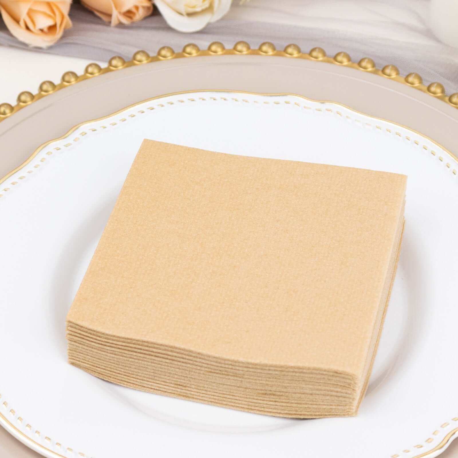 20 Pack Linen-Like Paper 5"x5" Napkins Natural - Highly Absorbent Airlaid Napkins