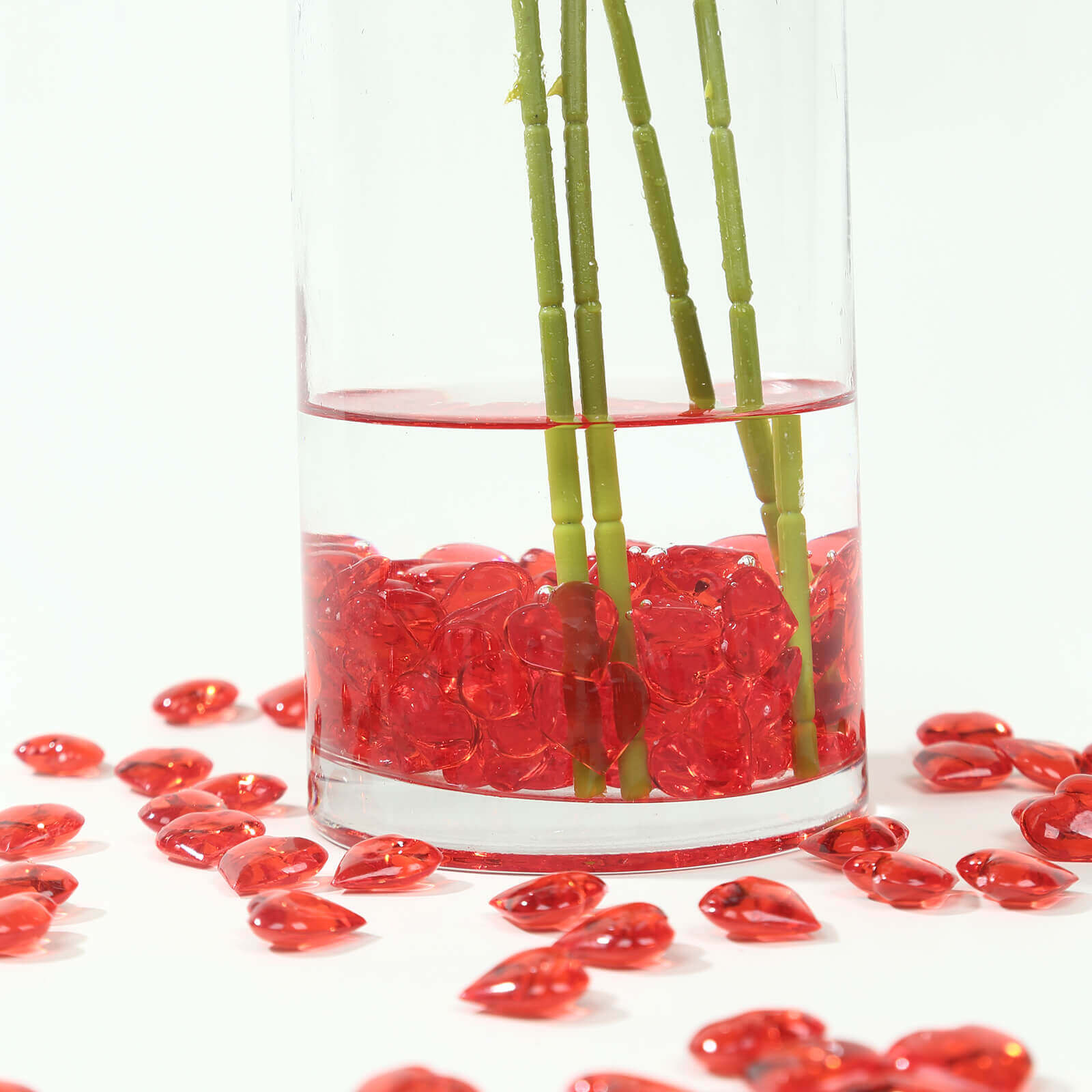 250 Pcs Acrylic Heart Diamond Gems Red Vase Fillers - Romantic Translucent Table Scatters for Valentine's Day & Events