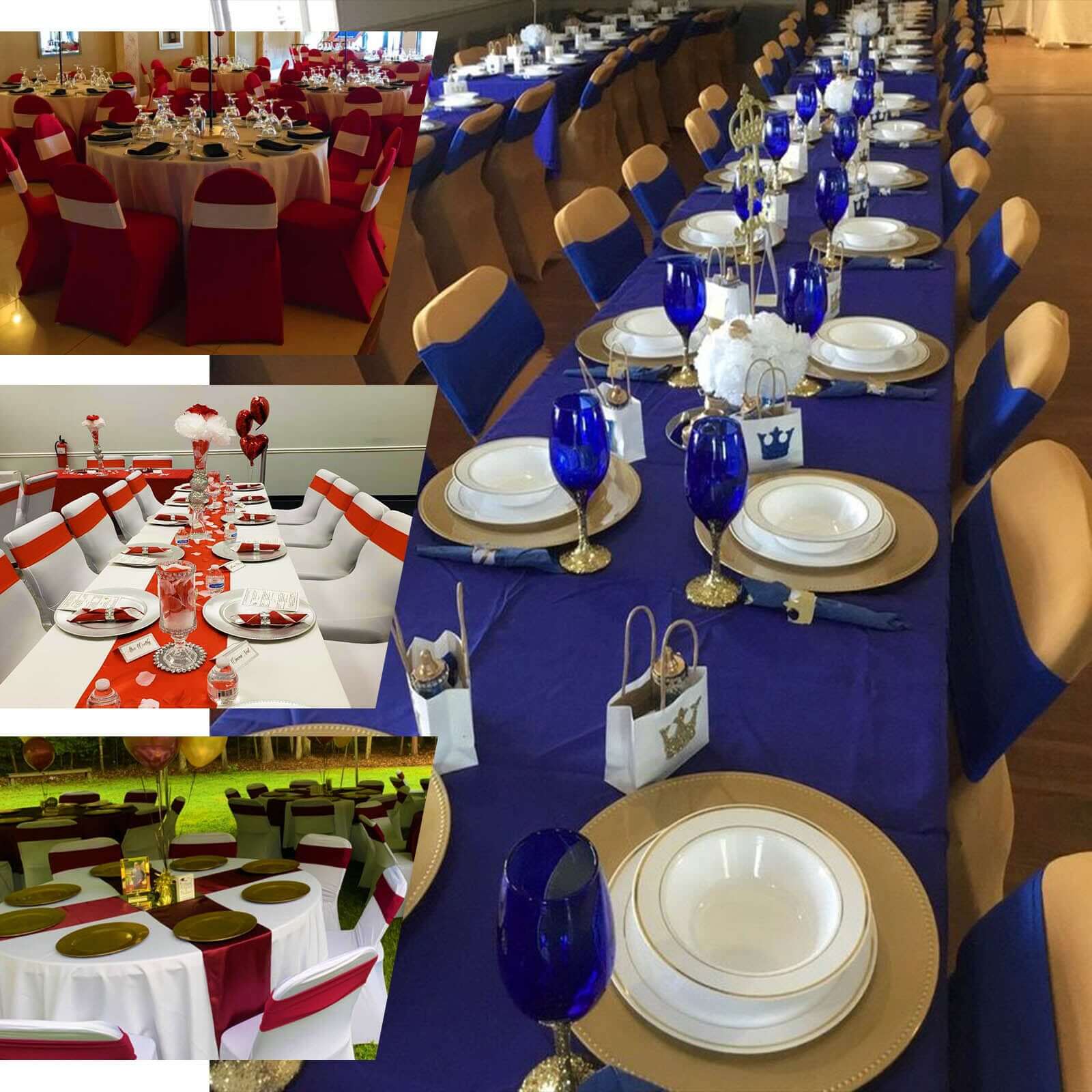 5 Pack Stretch Spandex Chair Sashes Red - Reusable Chair Bands with Silver Diamond Ring Slide Buckle 5"x14"