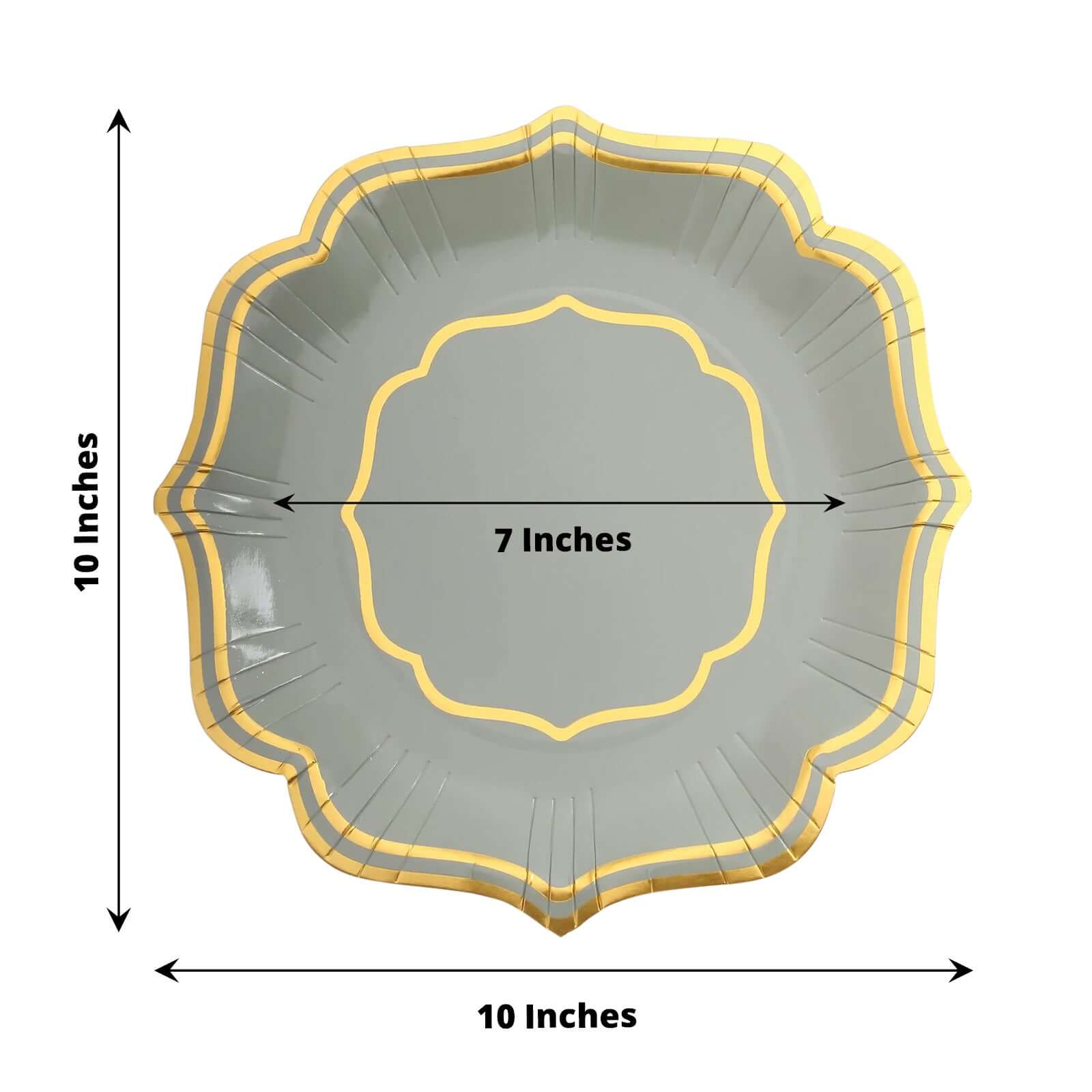 25-Pack Paper Dinner Plates in Sage Green with Gold Scallop Rim - Disposable 300GSM Party Plates 10"