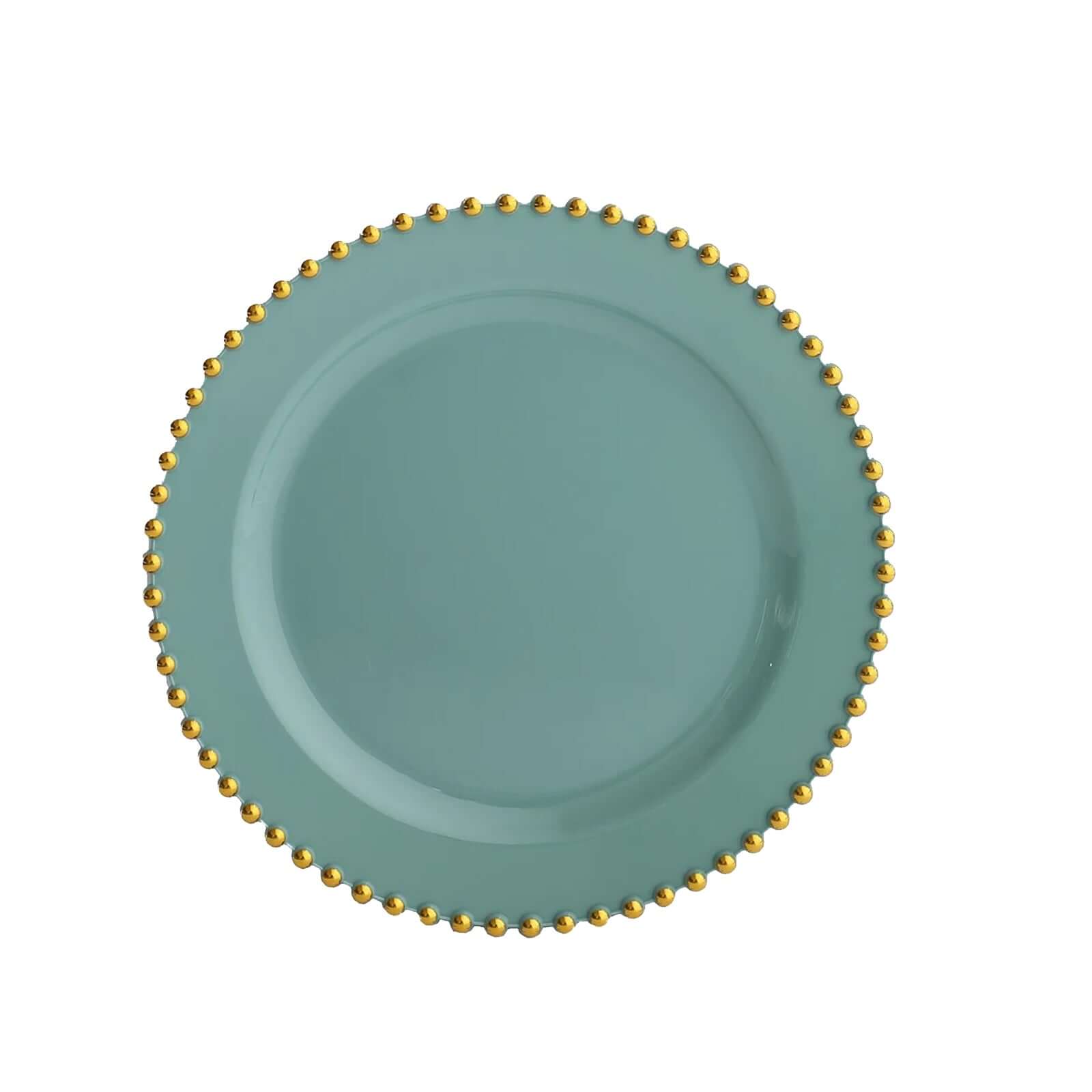 10-Pack Dusty Sage Green Plastic Dessert Plates – 8" Round with Gold Beaded Rim, Disposable for Parties & Events