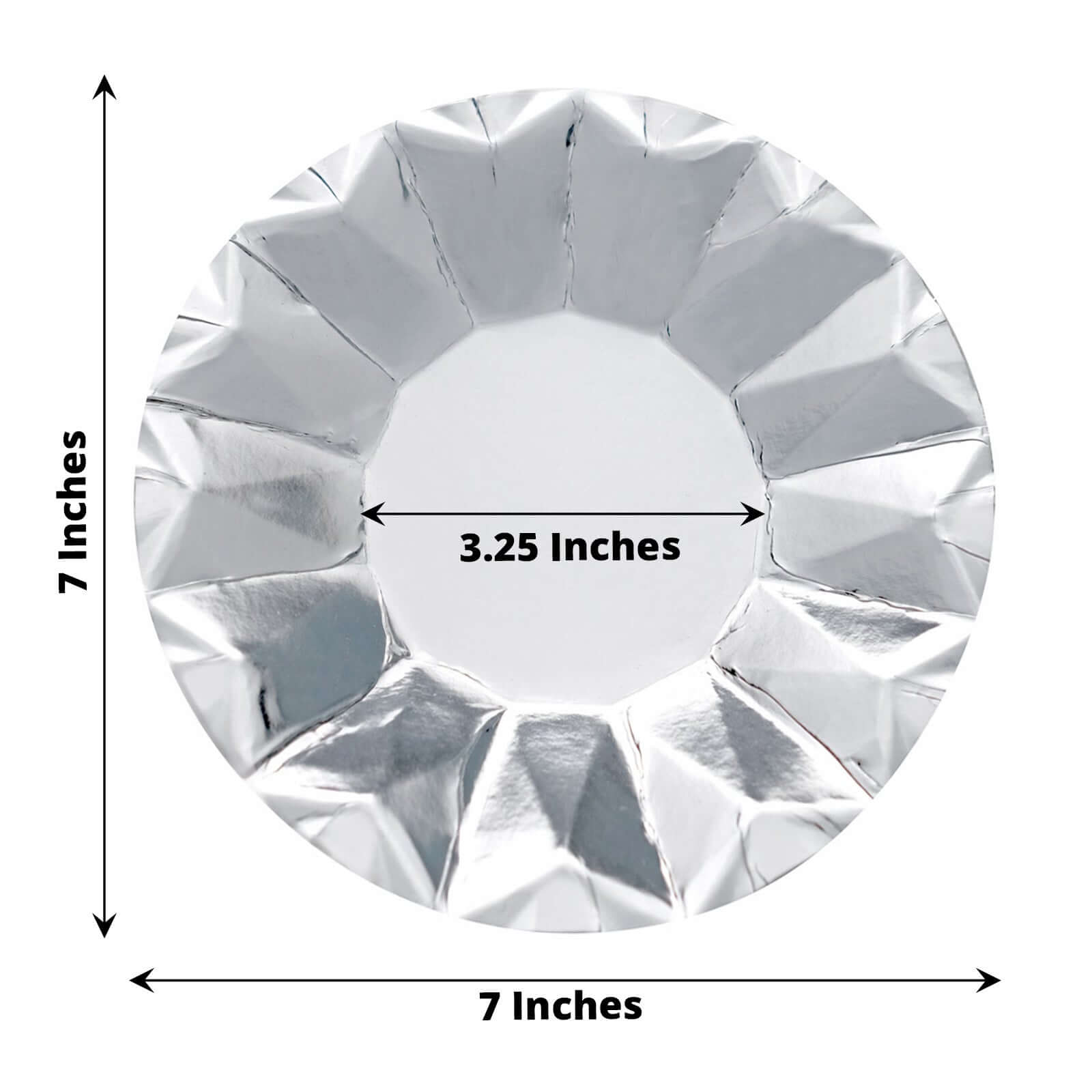 25-Pack Paper 7" Round Dessert Plates in Metallic Silver with Geometric Prism Rim - Disposable 400GSM Appetizer Salad Plates