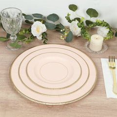 25-Pack Paper 8" Round Dessert Plates in Blush Sunray Design with Gold Rim - Disposable Heavy Duty 350GSM Appetizer Salad Plates