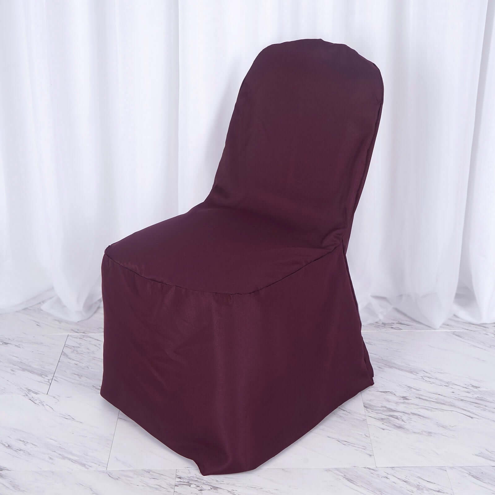 Polyester Slip On Banquet Chair Covers Burgundy - Stain-Resistant Reusable Durable Fabric