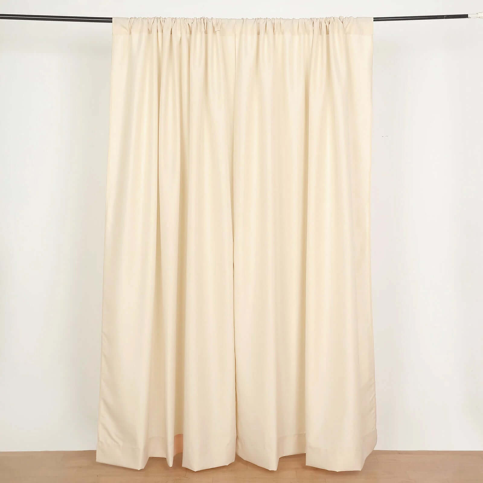 2 Pack Beige Polyester Event Curtain Drapes, 10ftx8ft Backdrop Event Panels With Rod Pockets 130 GSM