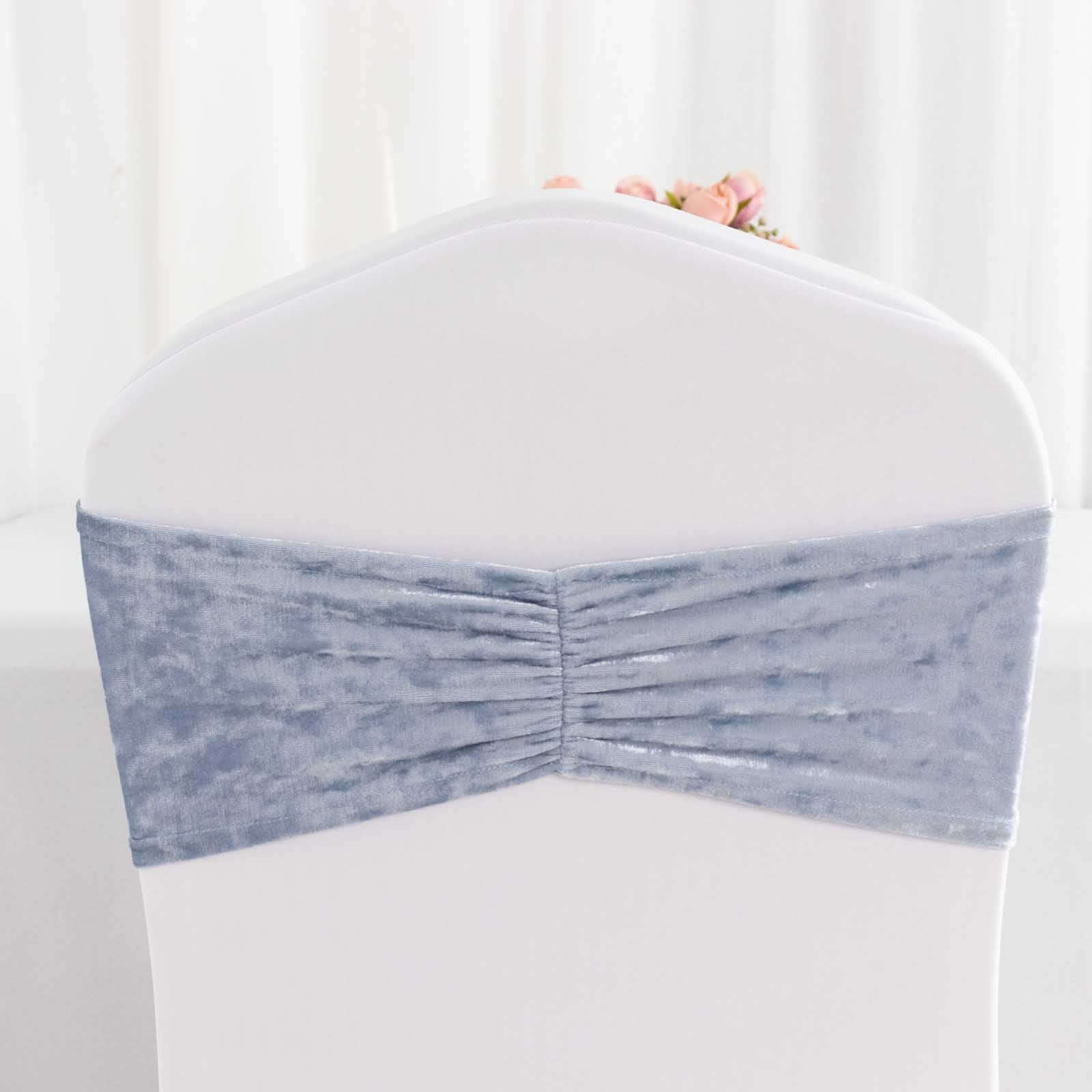 5 Pack Premium Crushed Velvet Chair Sashes Dusty Blue Ruffle Style - Textured Chair Bands for Stunning Event Decor