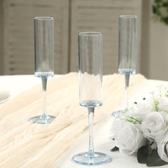 6-Pack Plastic Wine Mimosa Goblets Transparent Dusty Blue Cylindrical Shape - Reusable Champagne Flute Glasses 9.5" Tall 6oz