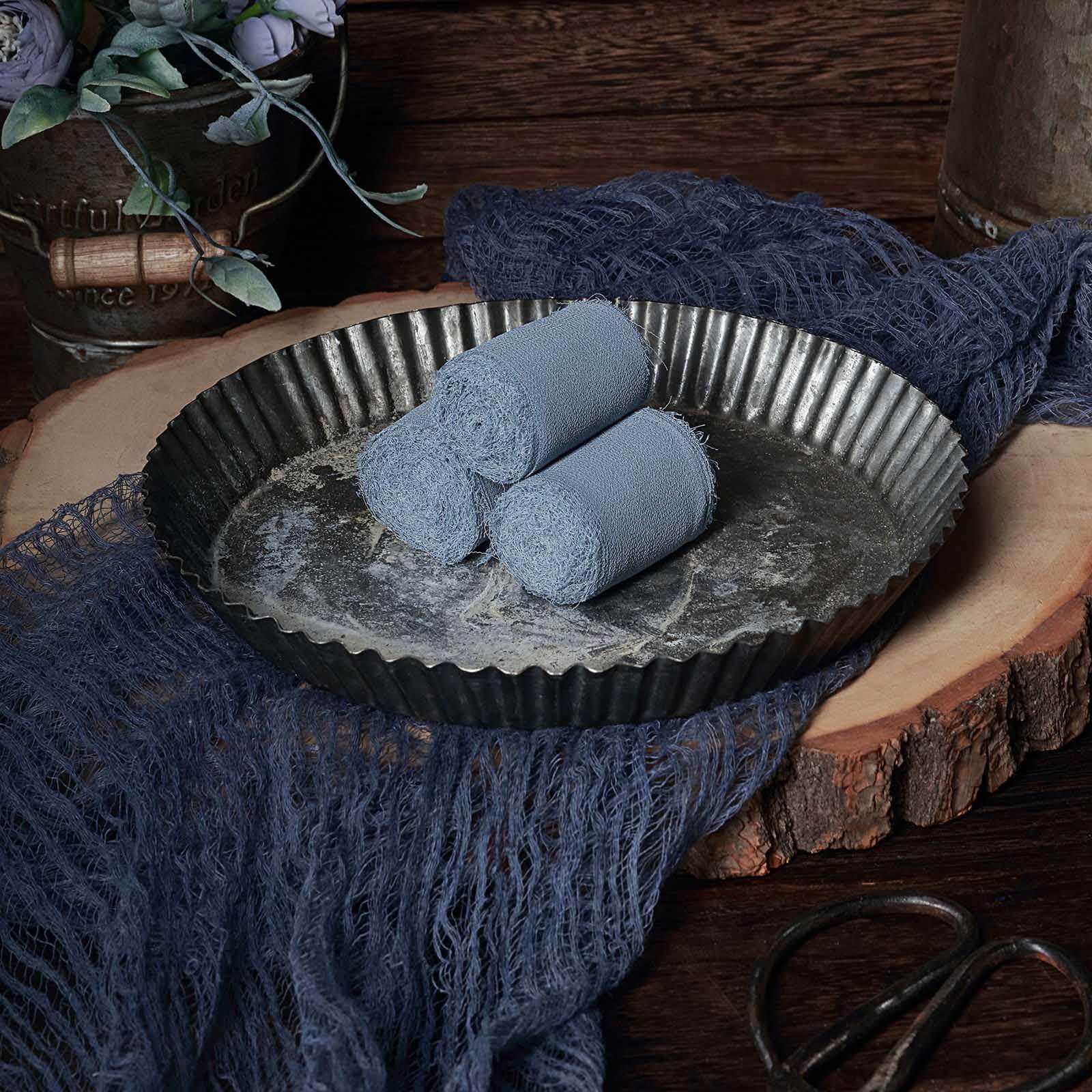 2 Pack 6yd Dusty Blue Silk-Like Chiffon Linen Ribbon Roll For Bouquets, Wedding Invitations Gift Wrapping