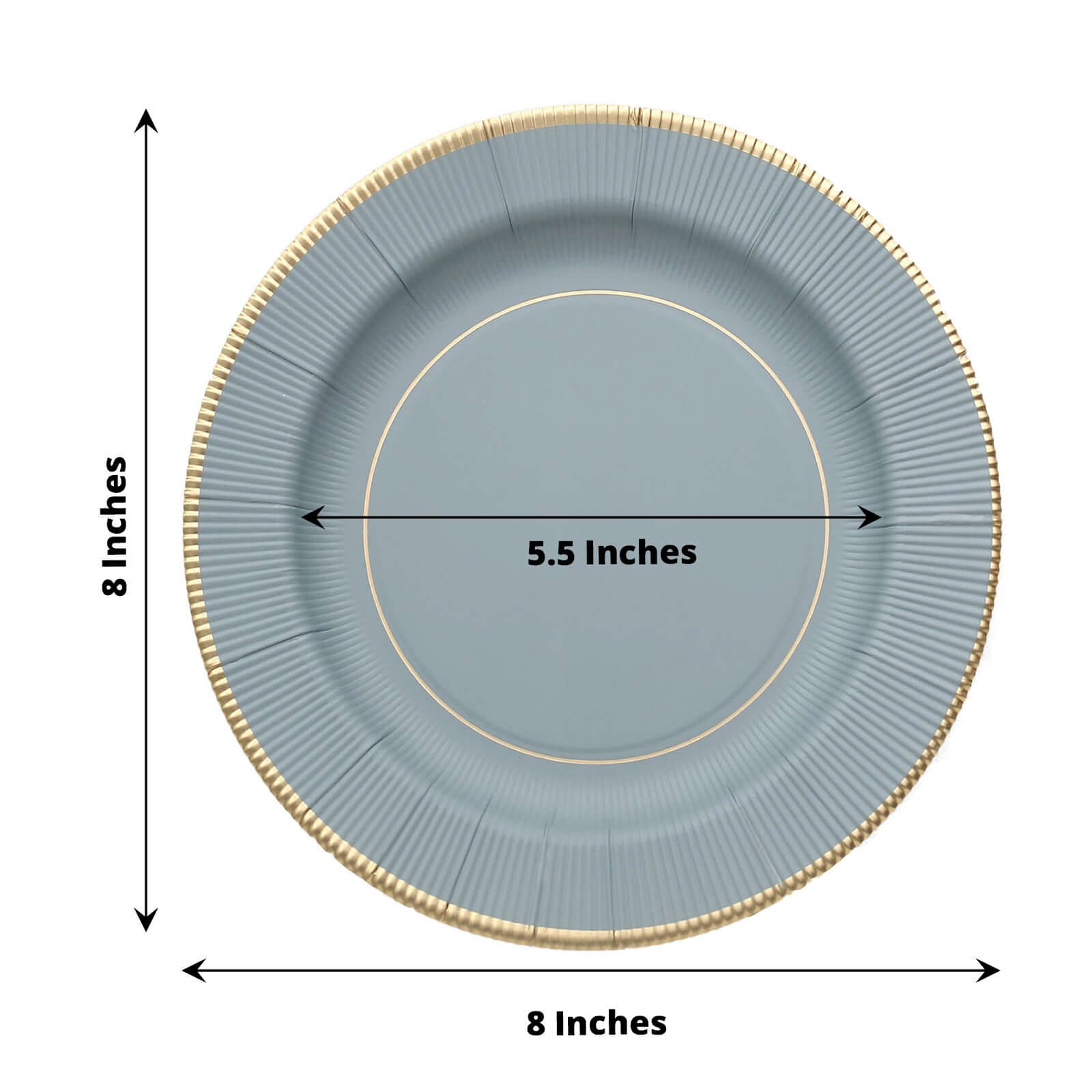 25-Pack Paper 8" Round Dessert Plates in Dusty Blue Sunray Design with Gold Rim - Disposable Heavy Duty 350GSM Appetizer Salad Plates