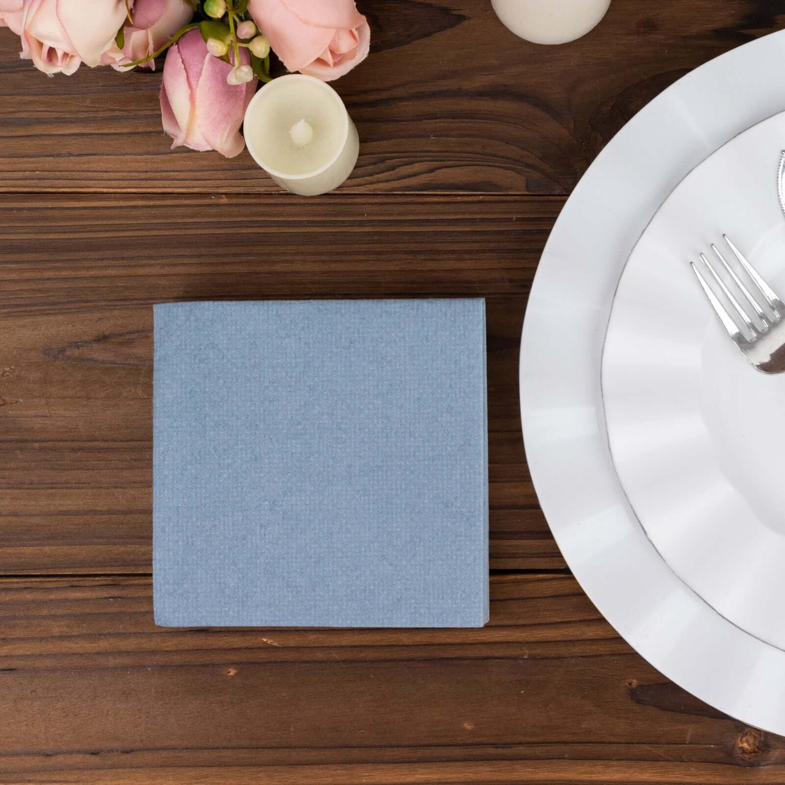 20 Pack Linen-Like Paper 5"x5" Napkins Dusty Blue - Highly Absorbent Airlaid Napkins