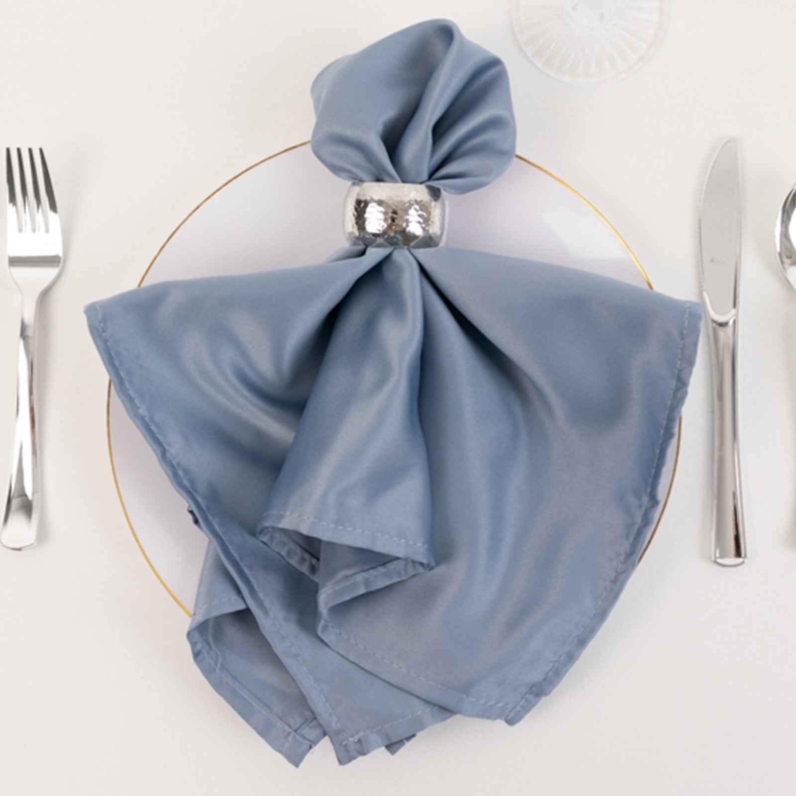 5 Pack Lamour Satin 20"x20" Napkins Dusty Blue - Soft Matte Finish Dinner Napkins