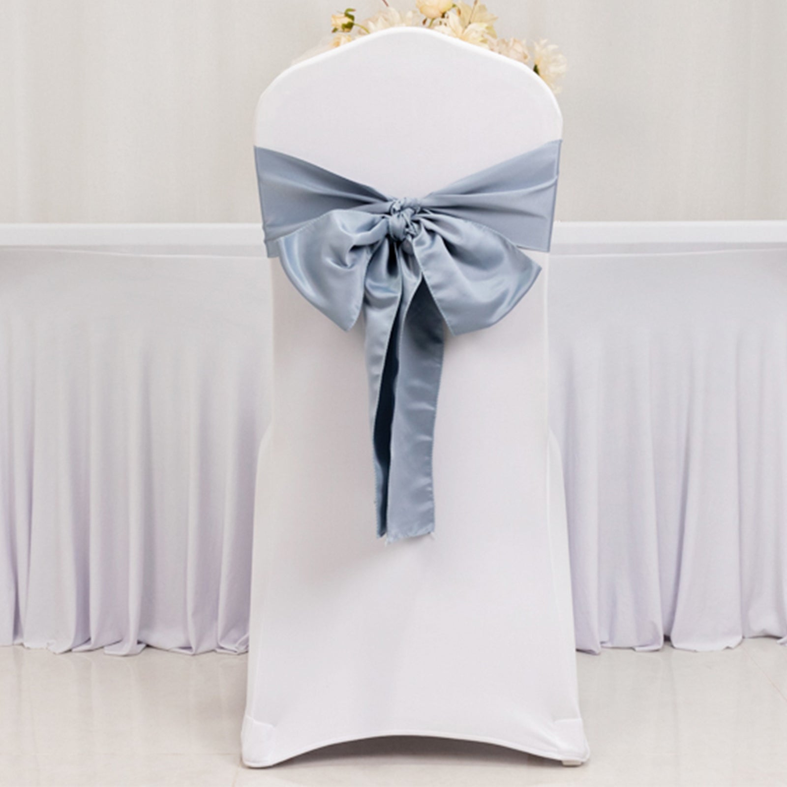 5 Pack Lamour Satin 6"x106" Chair Sashes Dusty Blue - Stylish Reusable Decorative Bows