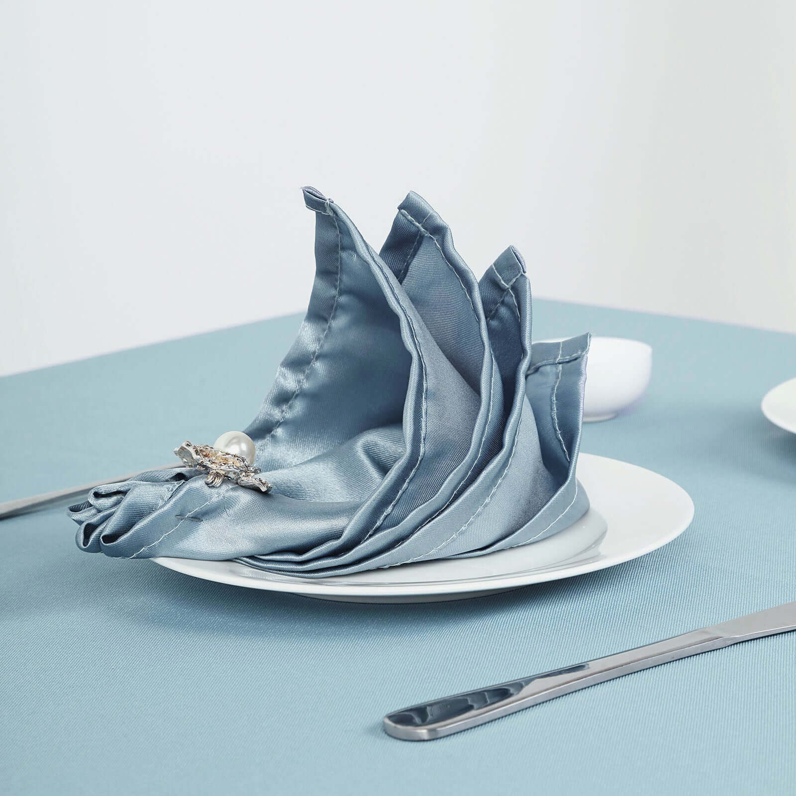 5 Pack Satin 20"x20" Napkins Dusty Blue - Luxurious Shine & Smooth Dinner Napkins