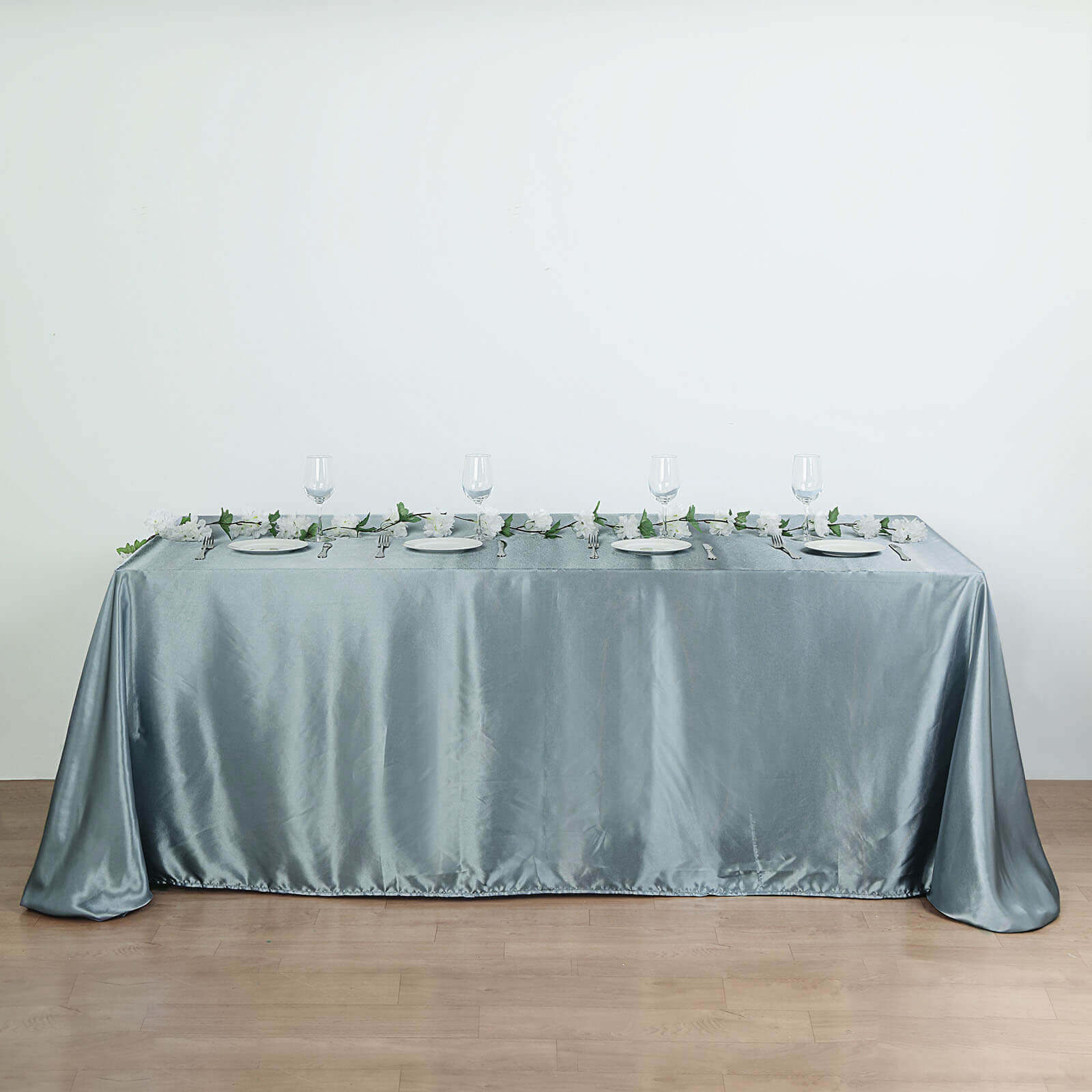 Satin Rectangular 90"x156" Tablecloth Dusty Blue - Seamless Table Cover