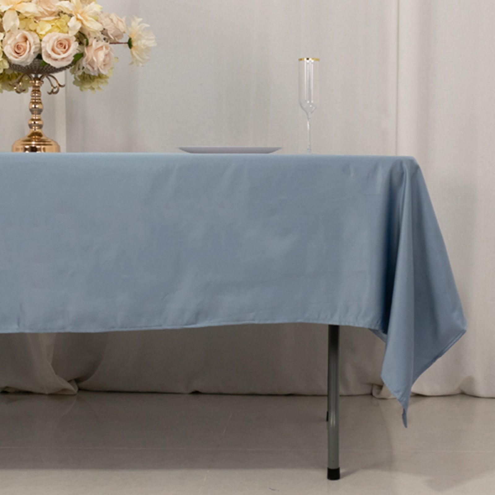 Lamour Satin 60"x102" Rectangle Tablecloth Dusty Blue - Durable & Silky Soft Feel Table Cover