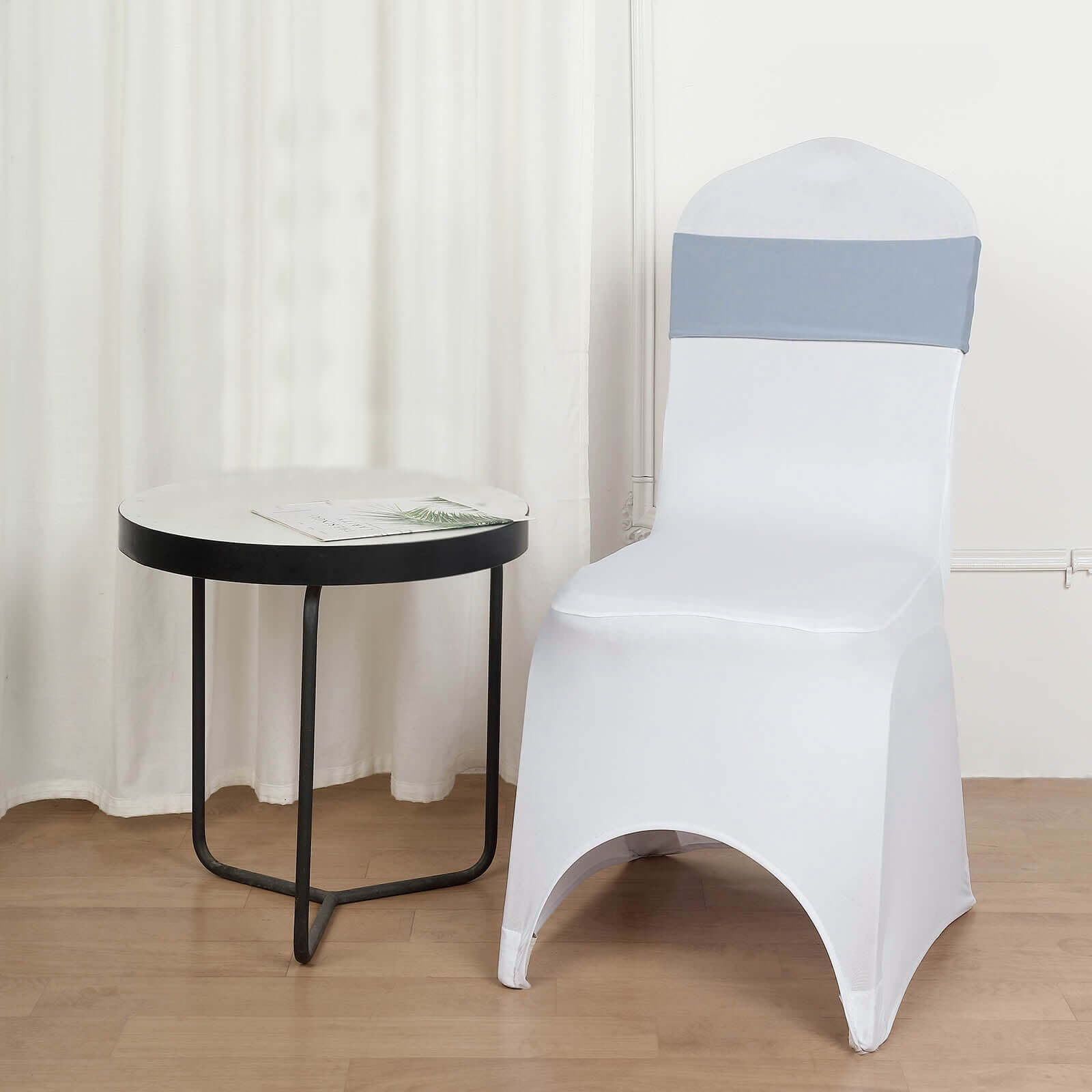 5 Pack Stretch Spandex Chair Sashes Dusty Blue - Fitted Finish Two Ply Heavy Duty Chair Bands 5"x12"