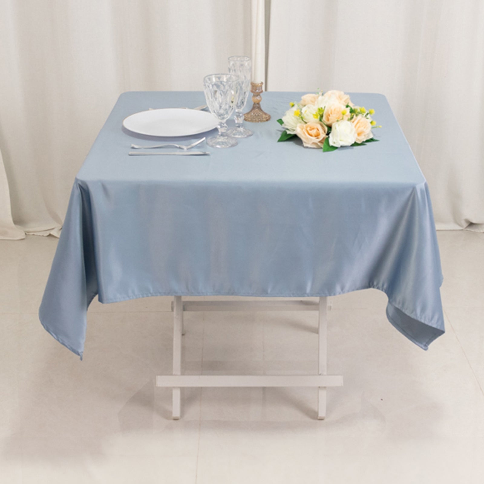 Lamour Satin 54"x54" Square Tablecloth Dusty Blue - Durable & Silk-Like Table Cover