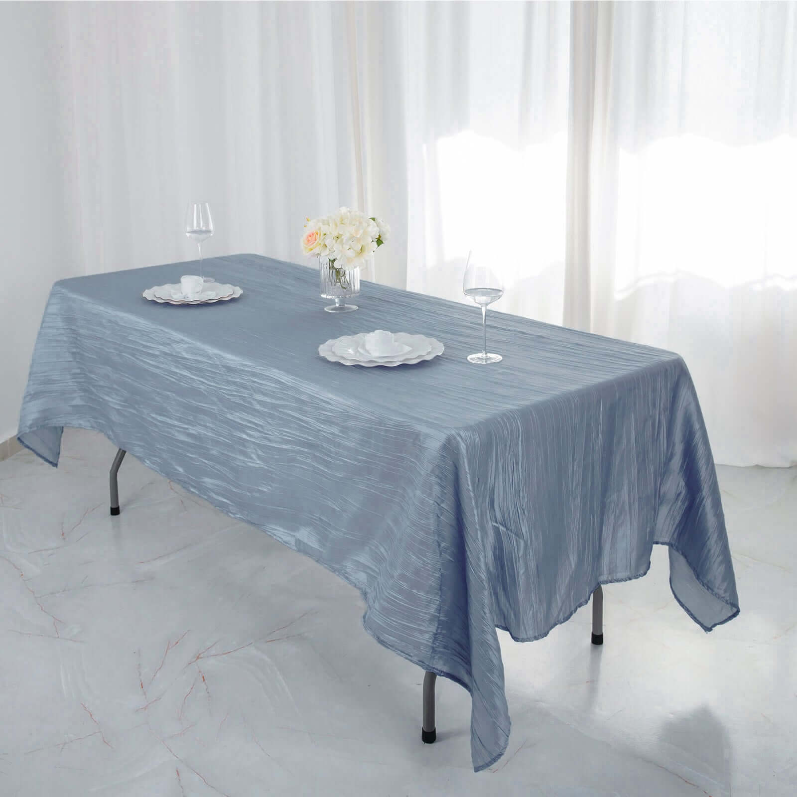 Taffeta 60"x102" Rectangle Tablecloth Dusty Blue - Accordion Crinkle Table Cover
