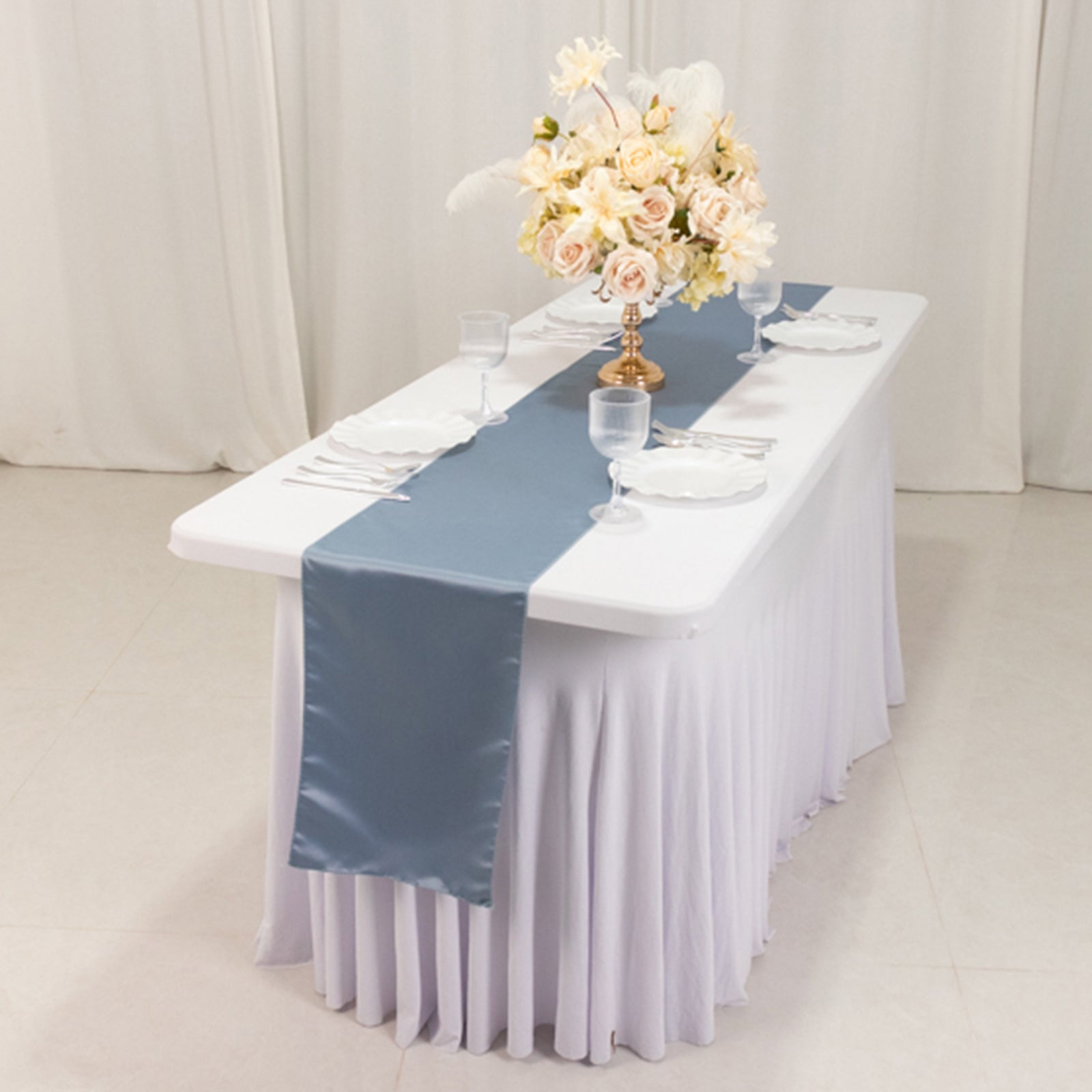 Lamour Satin 12"x108" Table Runner Dusty Blue - Smooth & Lustrous Finish