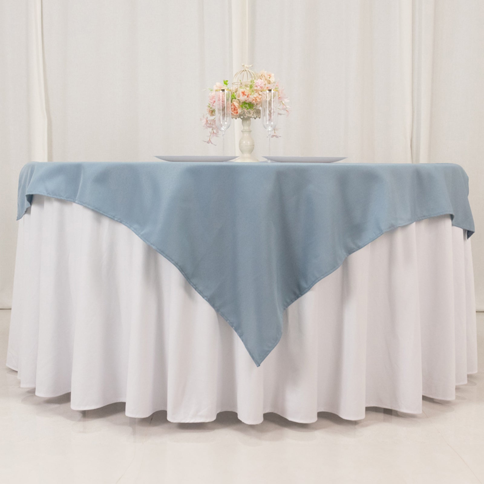 Premium Polyester 54"x54" Table Overlay Square Tablecloth Dusty Blue - Stain and Wrinkle-Resistant 220GSM Table Topper