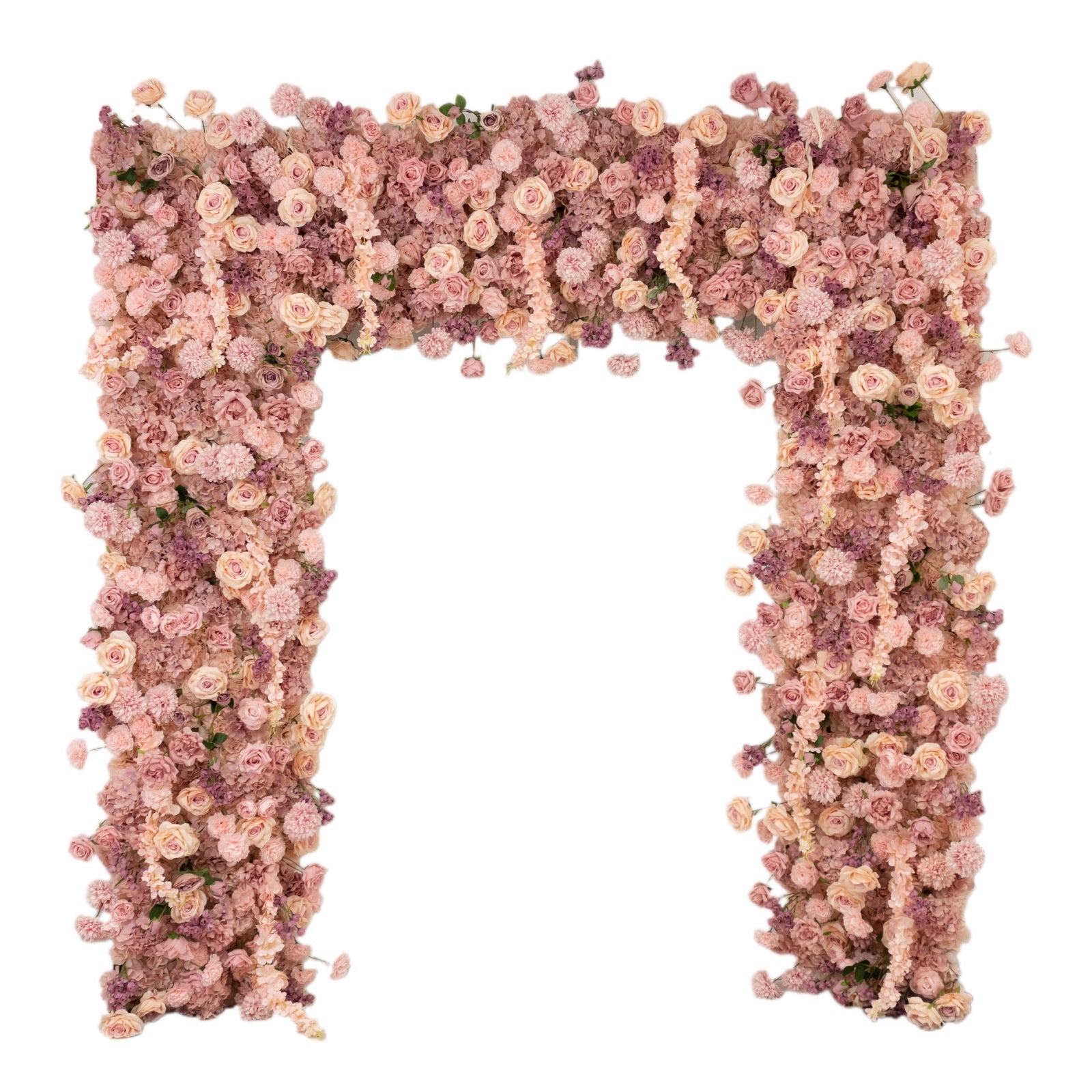 8ftx8ft Roll Up Flower Backdrop for Arch Stand, Dusty Rose with Fabric Backing - Artificial Silk Roses, Hydrangeas & Chrysanthemums for Weddings
