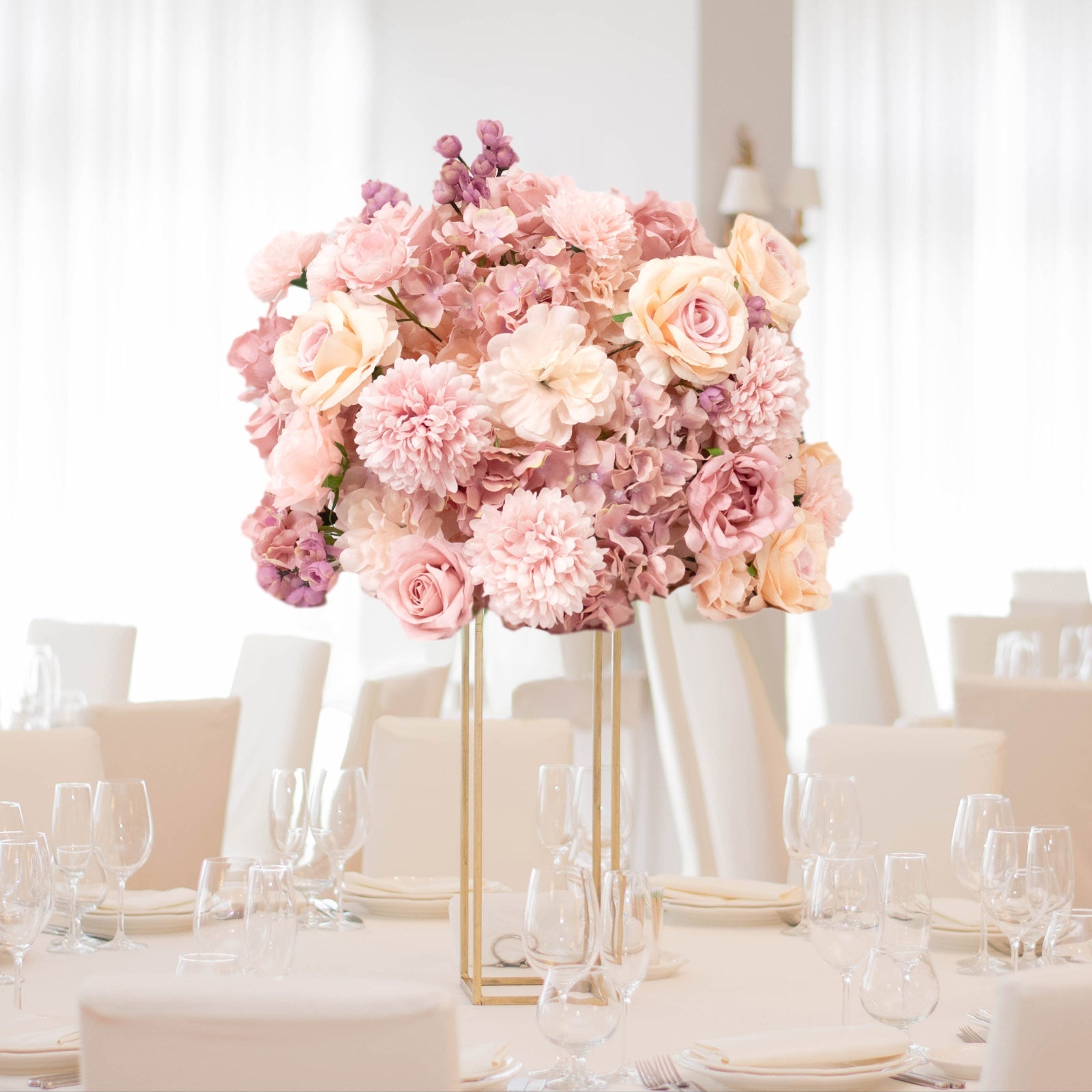 22-Inch Dusty Rose Silk Flower Grand Centerpiece – Pre-Arranged Artificial Rose, Hydrangea & Chrysanthemum Ball for Wedding & Event Décor