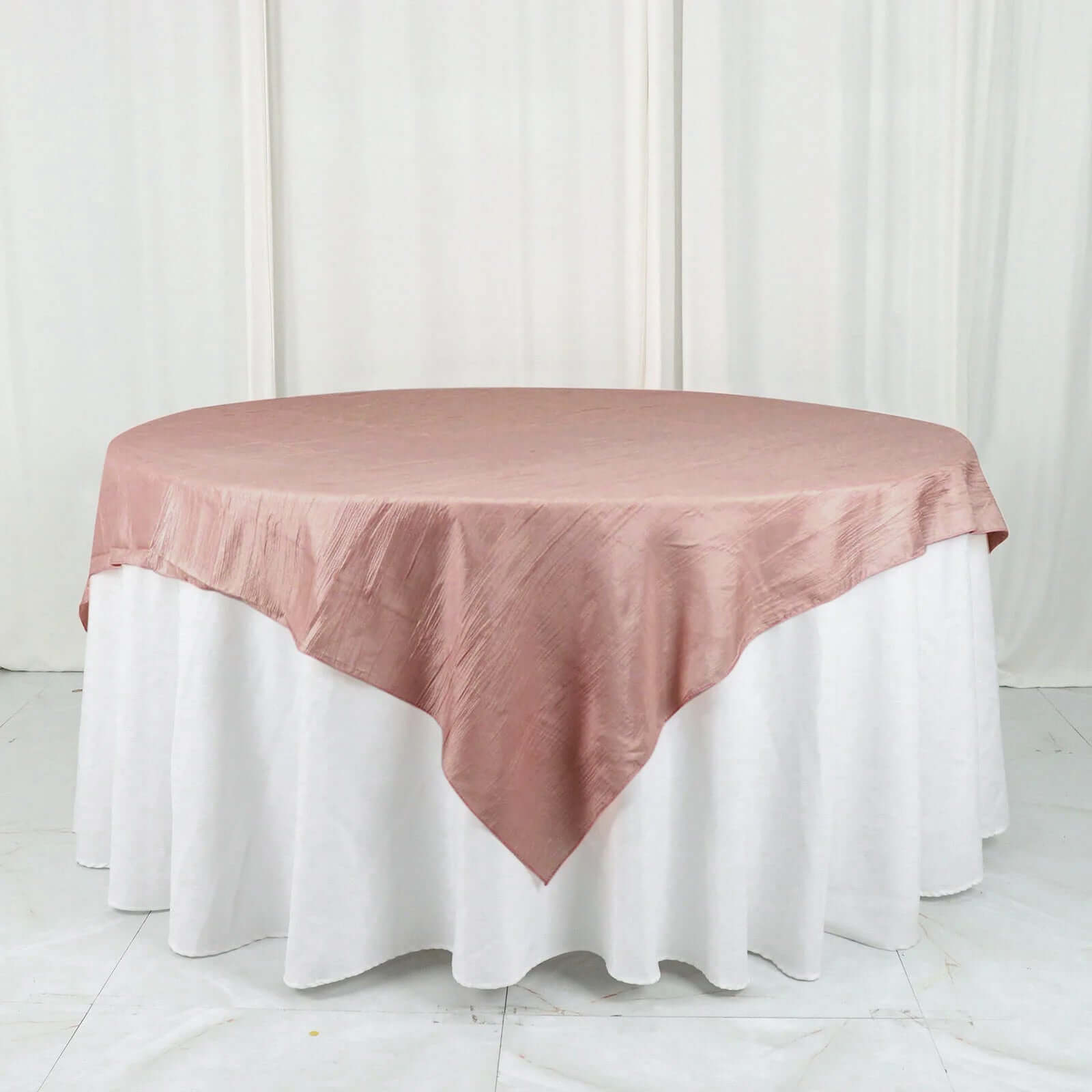Taffeta 72"x72" Table Overlay Square Tablecloth Dusty Rose - Accordion Crinkle Table Cover