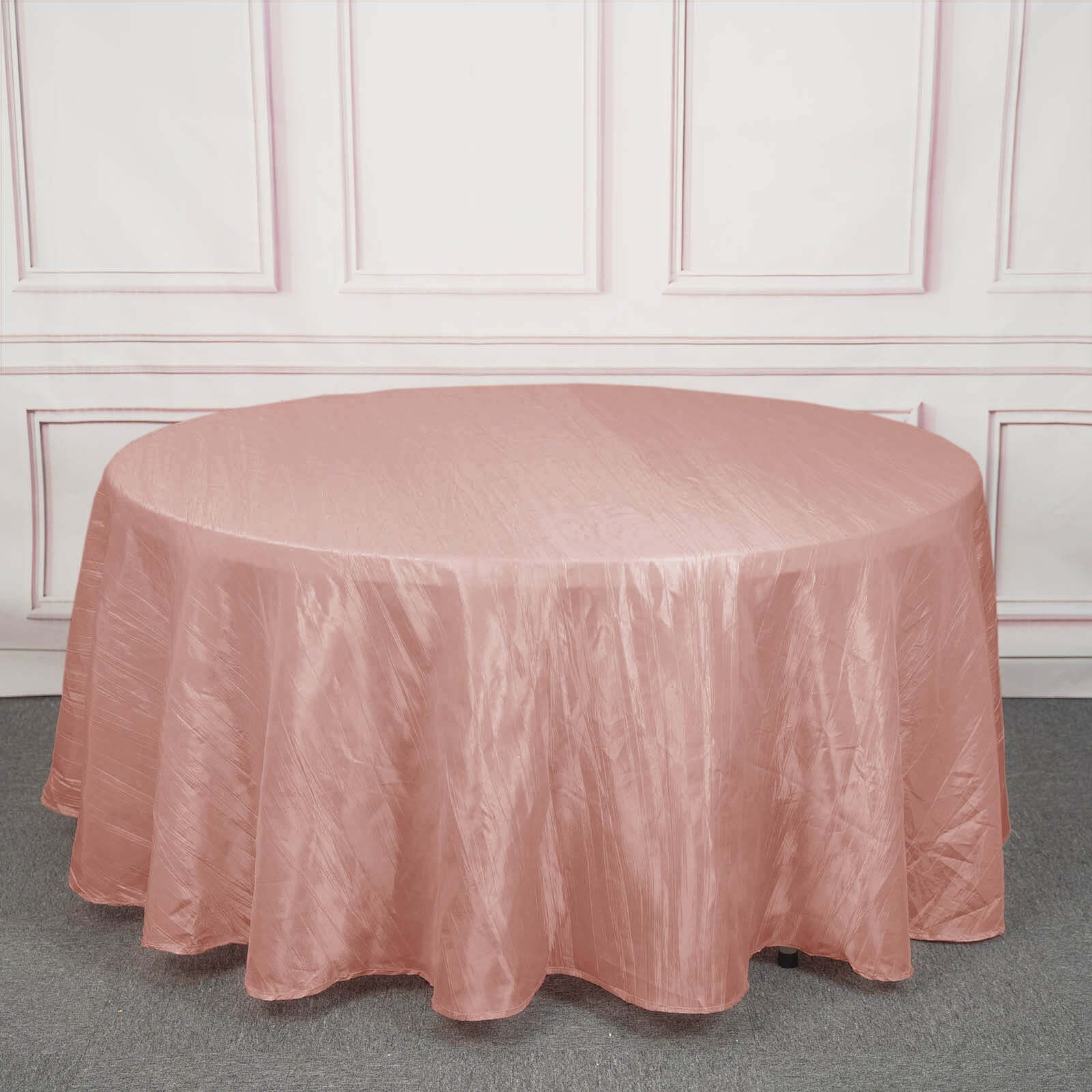 Taffeta 120" Round Tablecloth Dusty Rose - Seamless Accordion Crinkle Table Cover