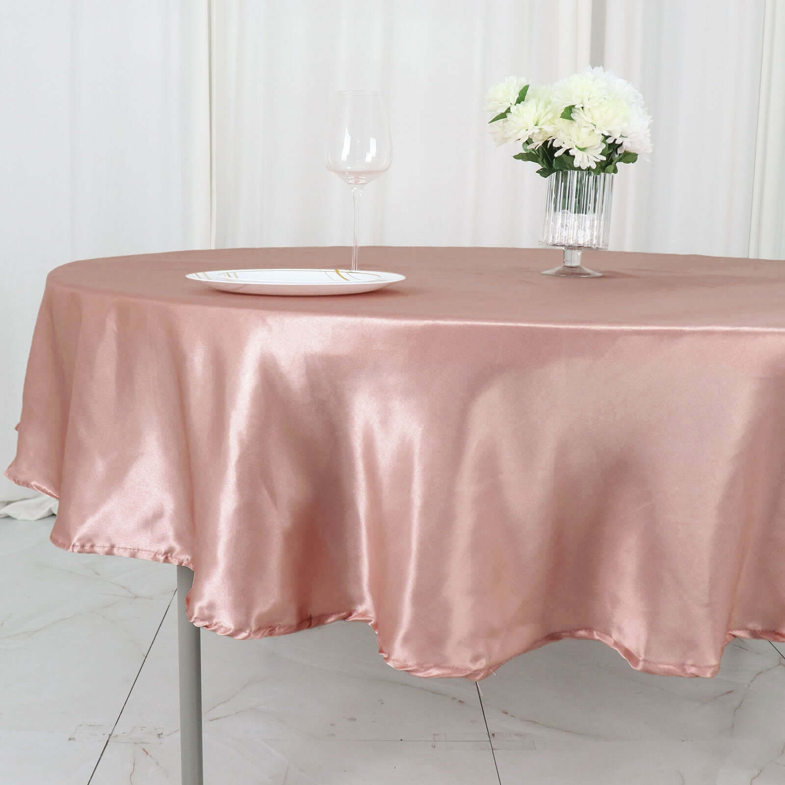 Satin 90" Round Tablecloth Dusty Rose - Smooth and Lustrous Table Cover