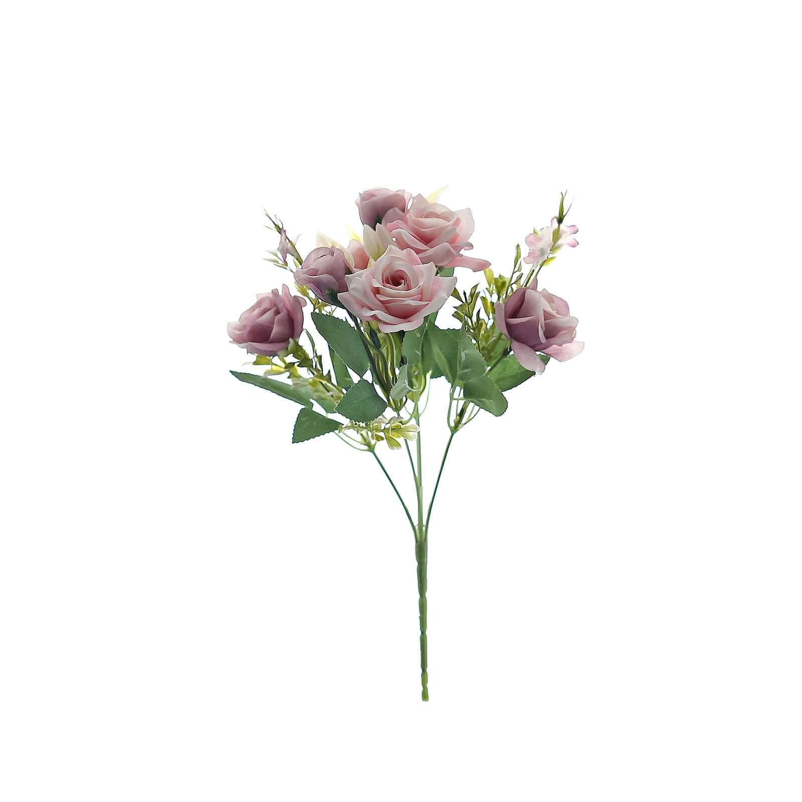 4 Bushes 12" Dusty Rose Real Touch Artificial Silk Rose Flower Bouquet, Faux Bridal Flowers