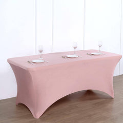 Stretch Spandex 96"x30" Rectangle Table Cover Dusty Rose - Durable Form-Fitting Tablecloth