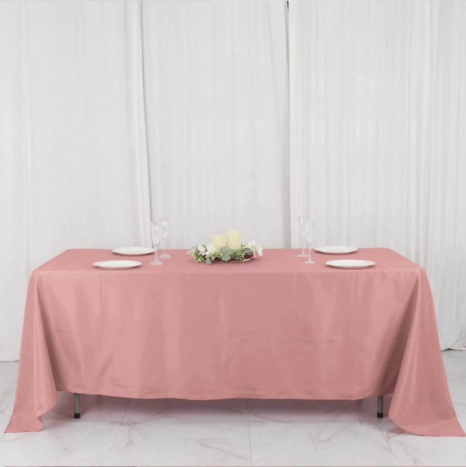 Polyester 72"x120" Rectangle Tablecloth Dusty Rose - Durable and Stylish Table Cover