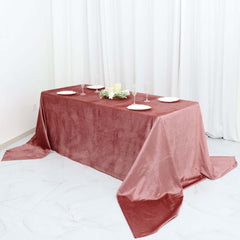 Premium Velvet 90"x156" Rectangle Tablecloth Dusty Rose - Reusable Soft & Seamless Table Cover