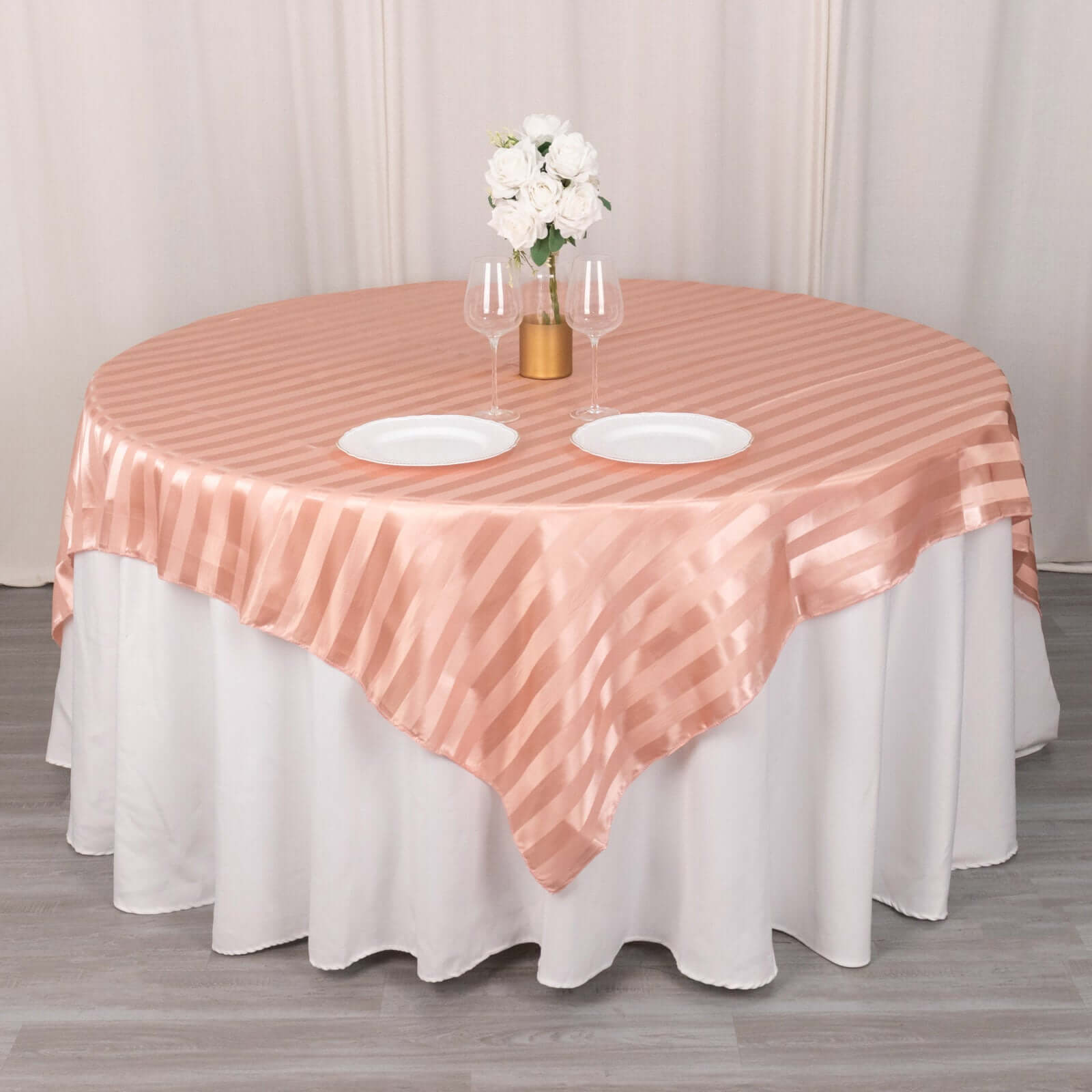 Satin 72"x72" Table Overlay Square Tablecloth Dusty Rose - Stripe Table Topper