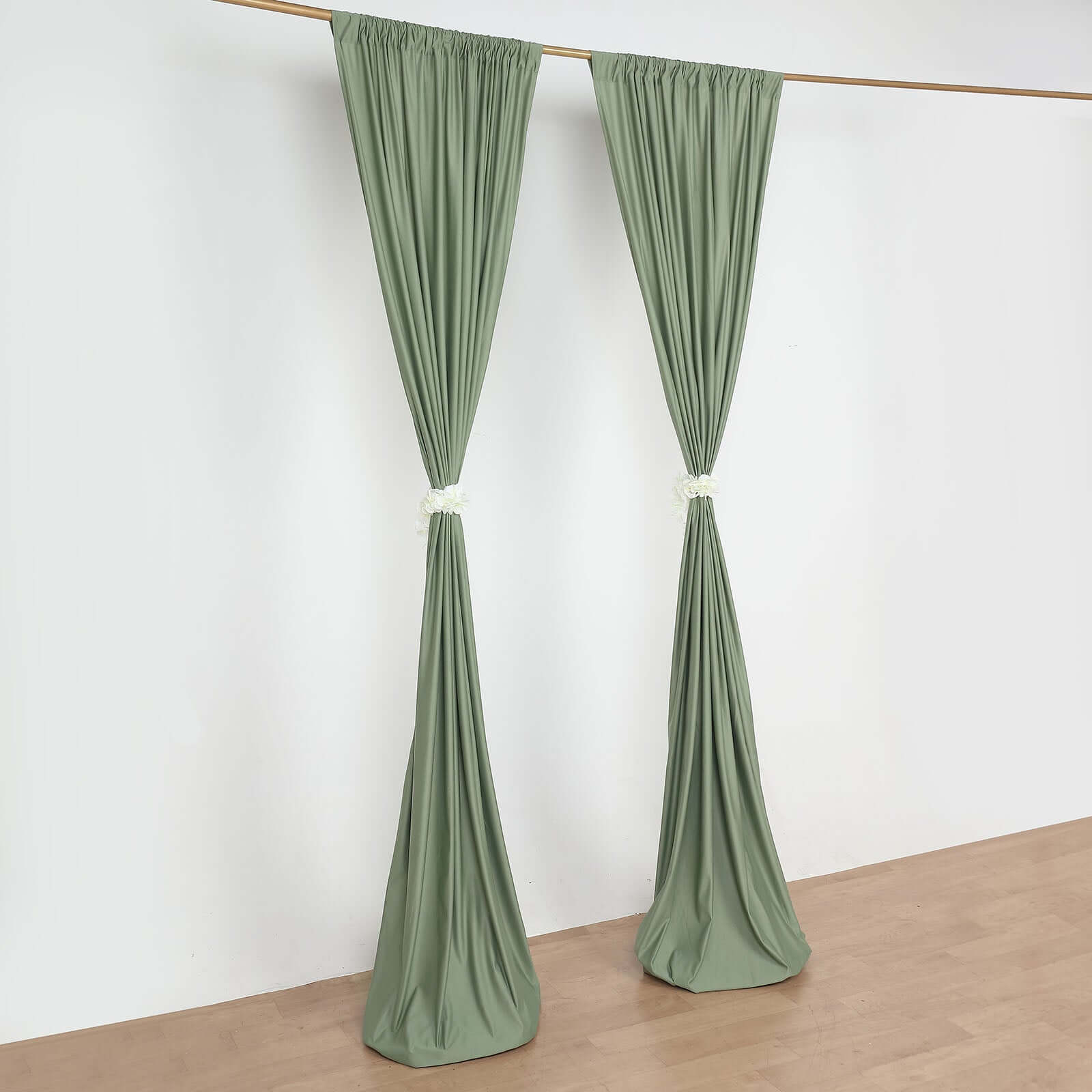 2 Pack Dusty Sage Green Scuba Polyester Event Curtain Drapes, Durable Flame Resistant Backdrop Event Panels Wrinkle Free with Rod Pockets - 10ftx10ft