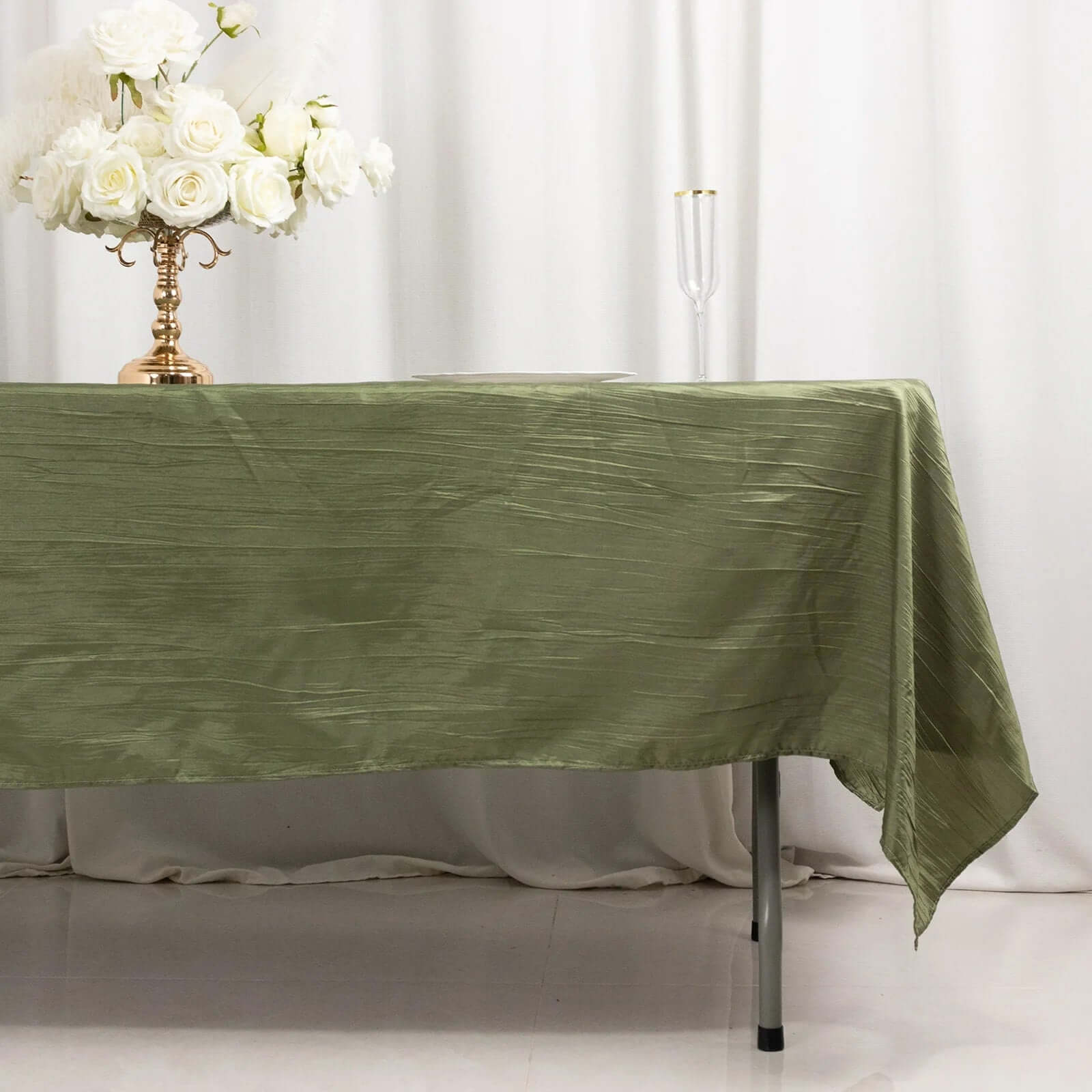 Taffeta 60"x102" Rectangle Tablecloth Dusty Sage Green - Accordion Crinkle Table Cover